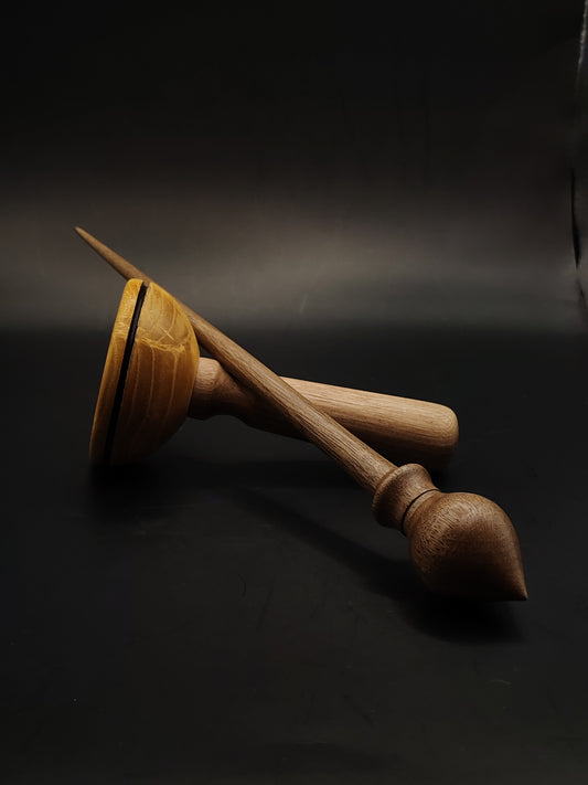 Support Spindle – Walnut Whorl & Shaft (27.5 cm, 22 g) with Walnut & Mulberry Lap Bowl | Spinning Tool by Kravelli