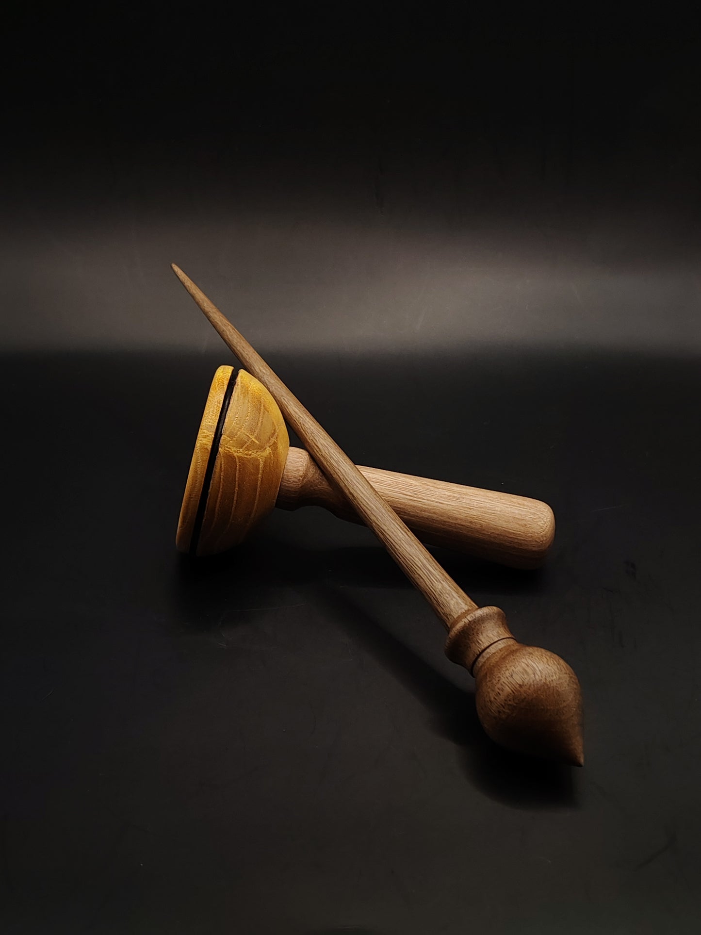 Support Spindle – Walnut Whorl & Shaft (27.5 cm, 22 g) with Walnut & Mulberry Lap Bowl | Spinning Tool by Kravelli