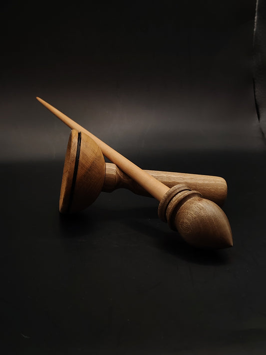 Support Spindle – Walnut Whorl & Apple Shaft (26 cm, 29 g) with Walnut & Beech Lap Bowl | Traditional Yarn Spinner | Kravelli