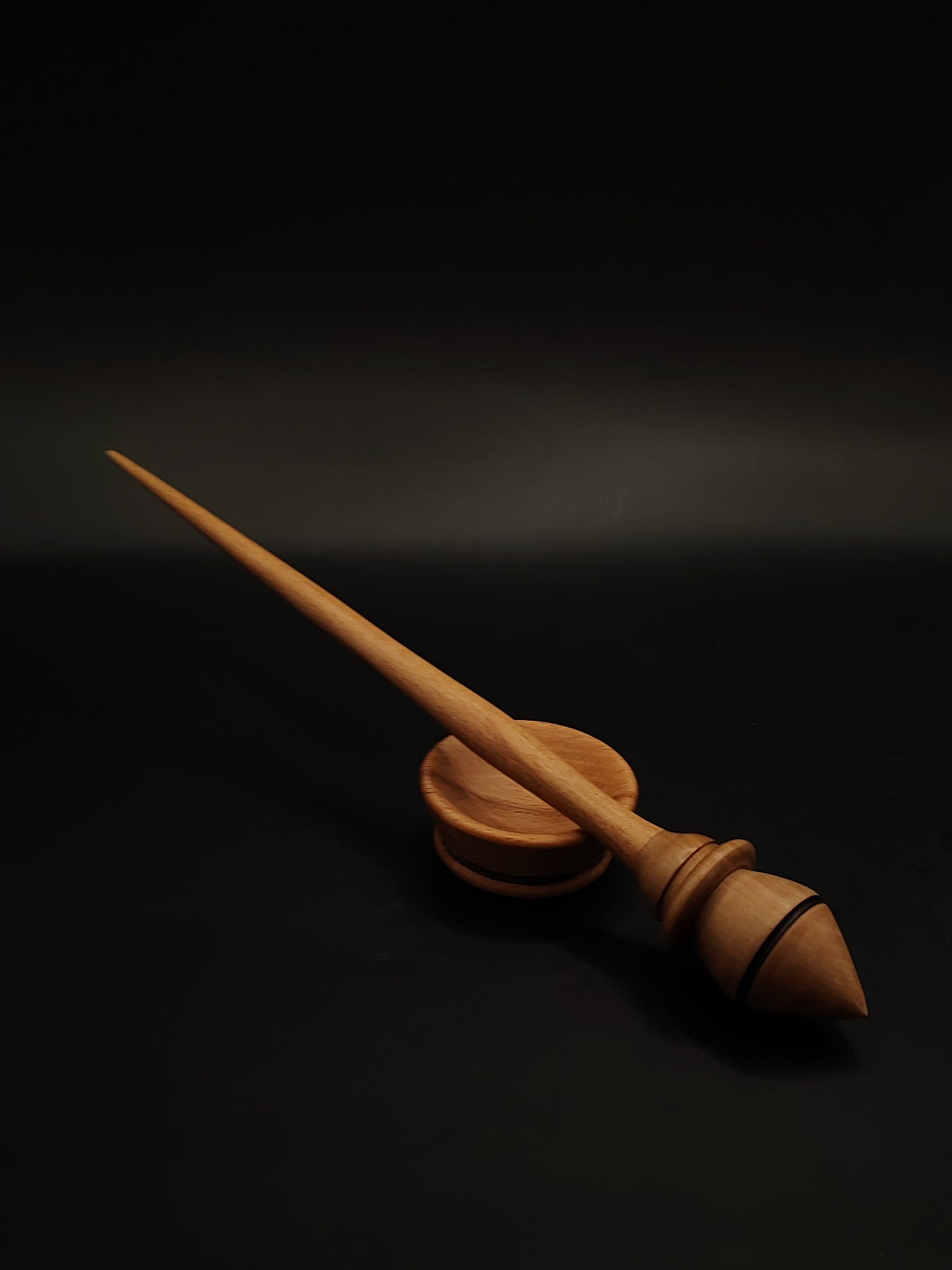 Support Spindle for Yarn Spinning – Beech & Grey Walnut, 26 cm (10.2″), 25 g Bowl