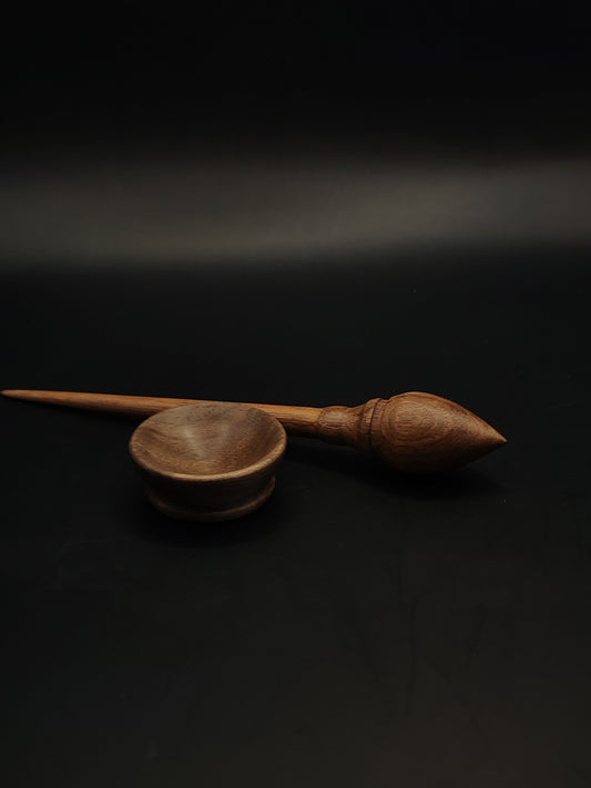 Mini Support Spindle – Walnut Wood (16.5 cm / 6.5″, 8 g / 0.28 oz) + Tiny Walnut Spinning Bowl | Micro Spindle Set by Kravelli