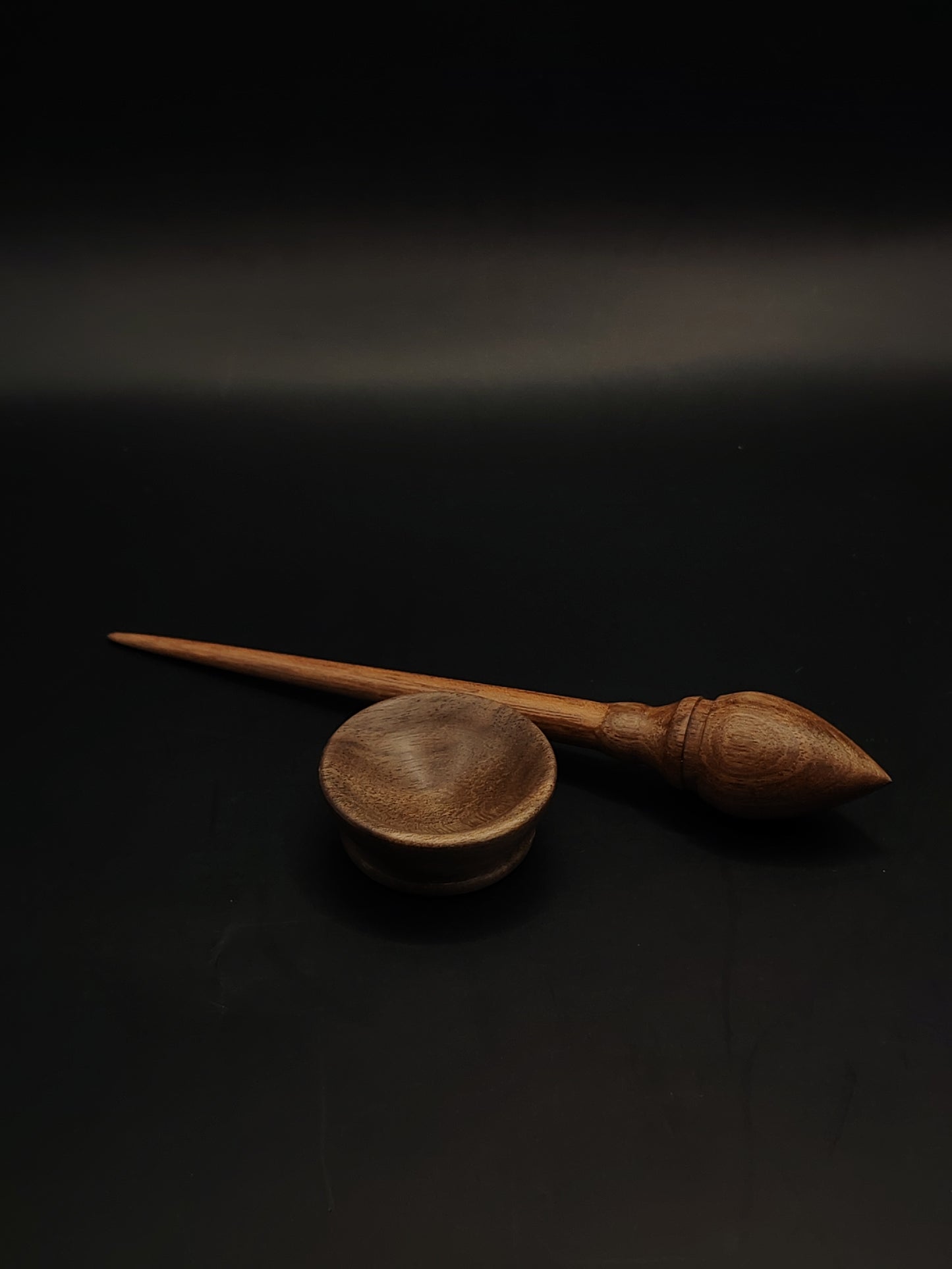 Mini Support Spindle – Walnut Wood (16.5 cm / 6.5″, 8 g / 0.28 oz) + Tiny Walnut Spinning Bowl | Micro Spindle Set by Kravelli