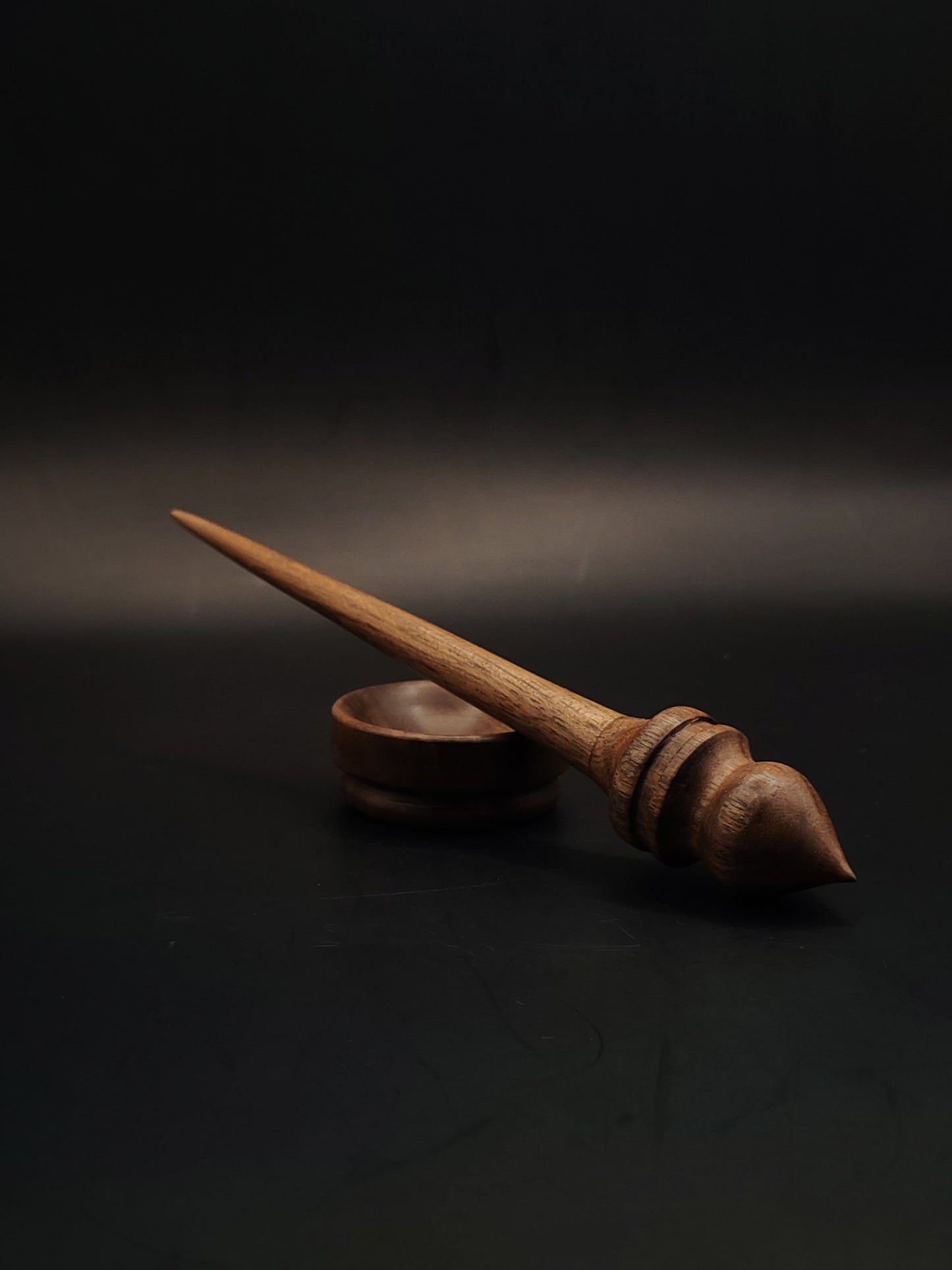 Mini Support Spindle – Walnut Wood (16 cm / 11 g) + Tiny Walnut Spinning Bowl | Micro Spindle Set by Kravelli