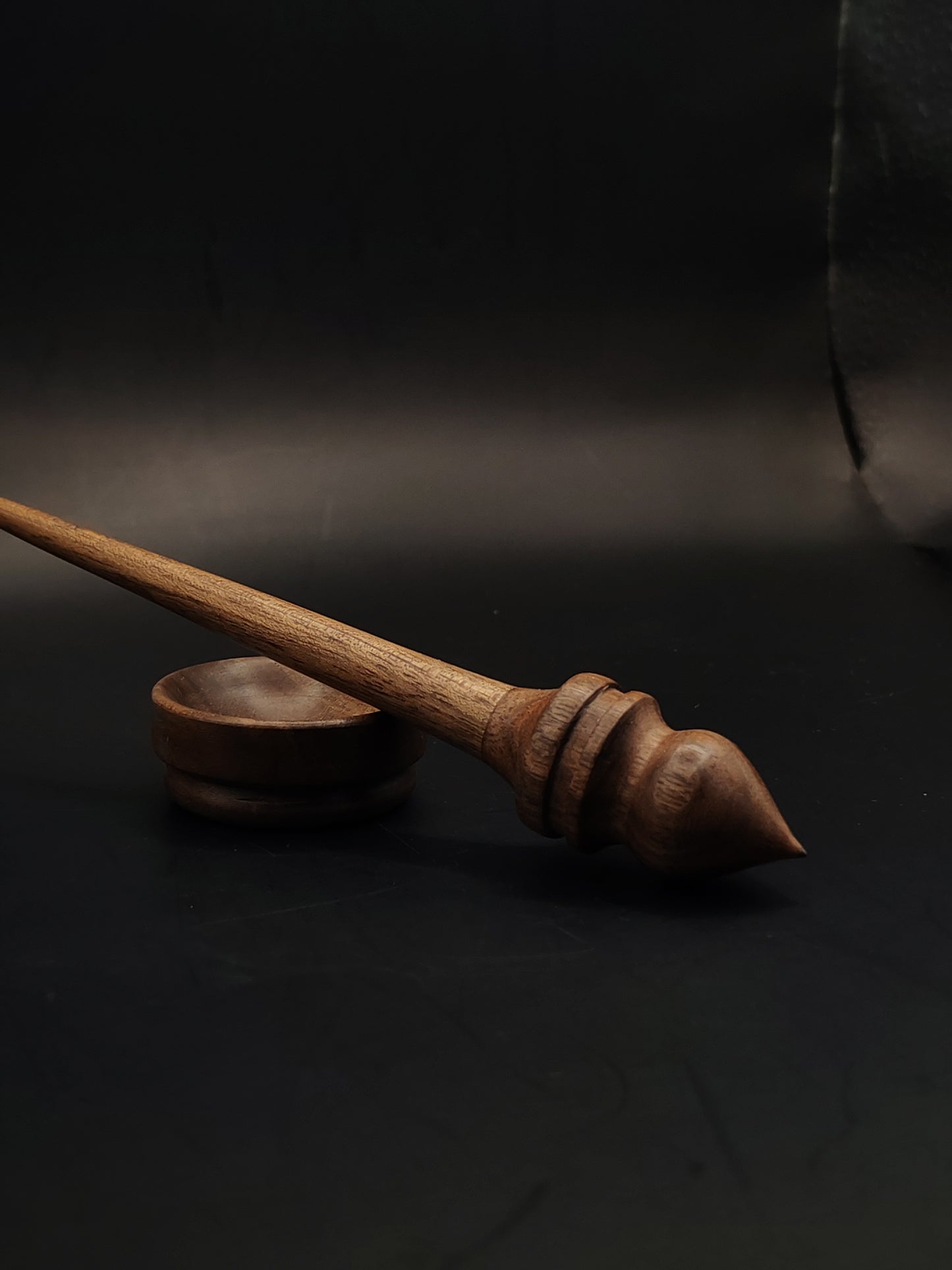 Mini Support Spindle – Walnut Wood (16 cm / 11 g) + Tiny Walnut Spinning Bowl | Micro Spindle Set by Kravelli