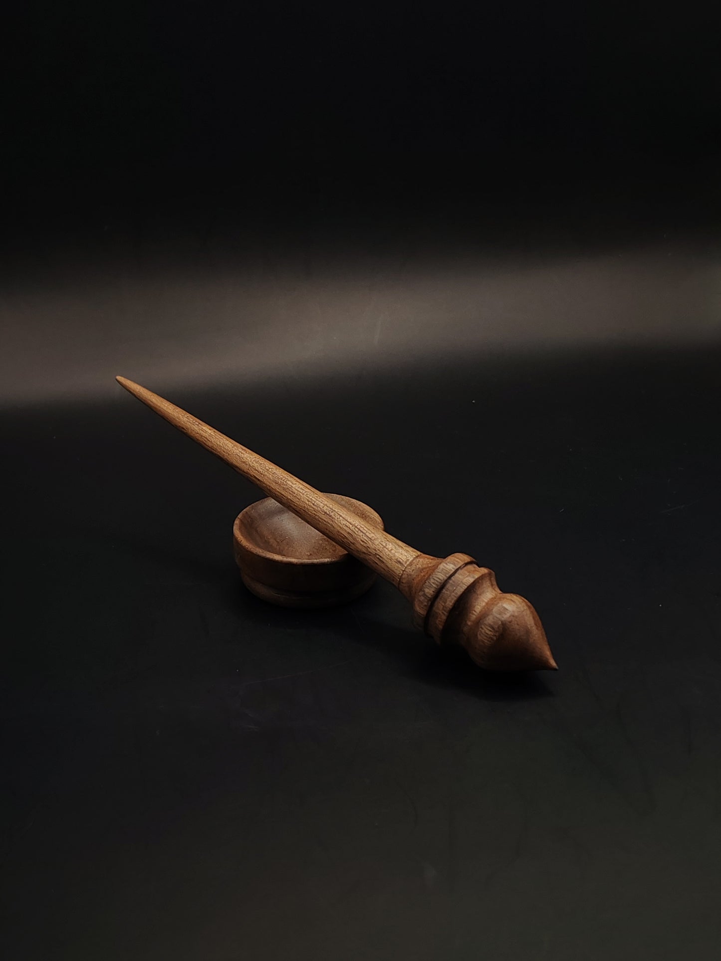 Mini Support Spindle – Walnut Wood (16 cm / 11 g) + Tiny Walnut Spinning Bowl | Micro Spindle Set by Kravelli