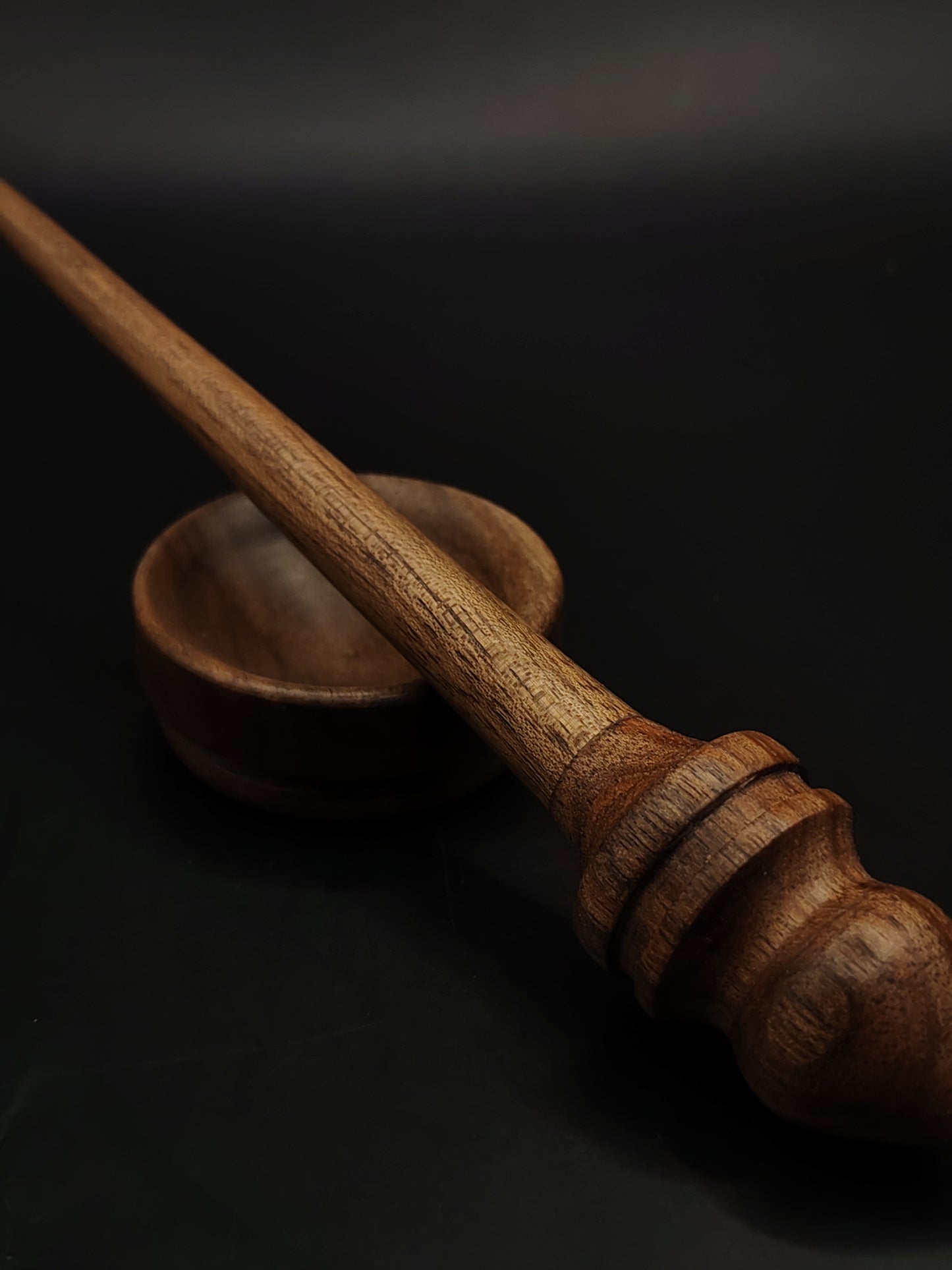 Mini Support Spindle – Walnut Wood (16 cm / 11 g) + Tiny Walnut Spinning Bowl | Micro Spindle Set by Kravelli