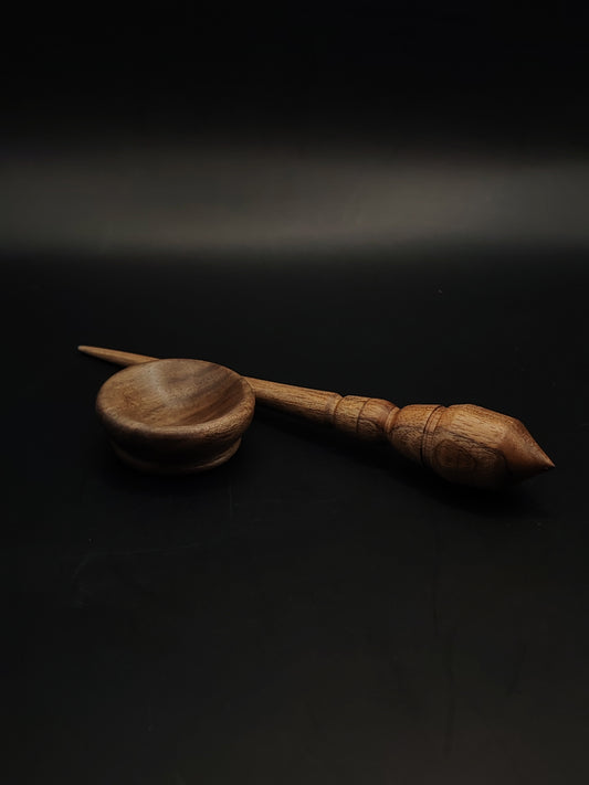 Mini Support Spindle – Walnut Wood (17 cm / 11 g) + Tiny Walnut Spinning Bowl | Micro Spindle Set by Kravelli