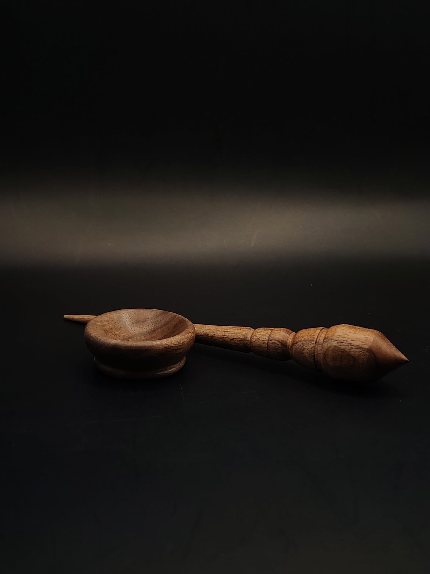 Mini Support Spindle – Walnut Wood (17 cm / 11 g) + Tiny Walnut Spinning Bowl | Micro Spindle Set by Kravelli