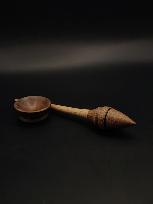 Mini Support Spindle – Walnut Whorl & Beech Shaft (16.5 cm / 11 g) + Tiny Walnut Spinning Bowl | Micro Spindle by Kravelli