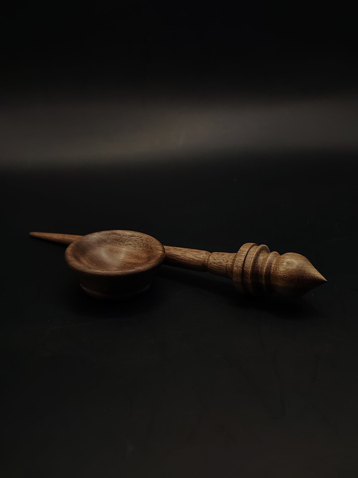 Mini Support Spindle – Walnut Wood (16 cm / 10 g) + Tiny Walnut Spinning Bowl | Micro Spindle Set by Kravelli