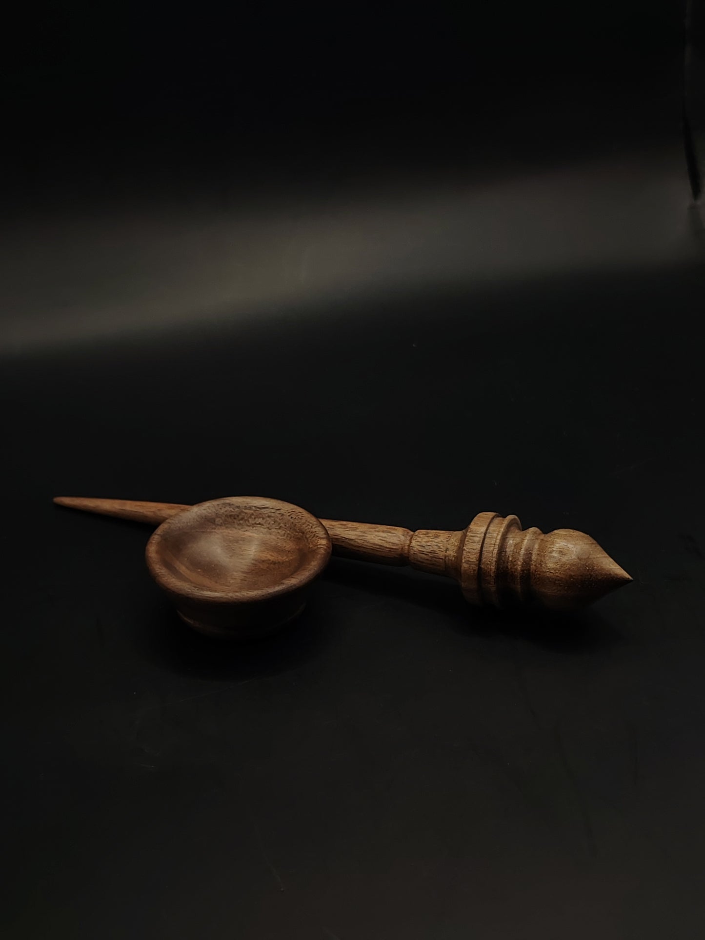 Mini Support Spindle – Walnut Wood (16 cm / 10 g) + Tiny Walnut Spinning Bowl | Micro Spindle Set by Kravelli