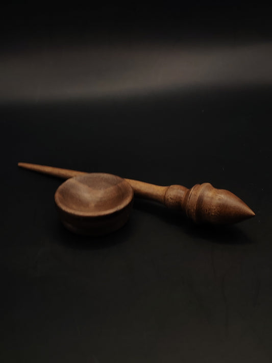 Mini Support Spindle – Walnut Wood (16 cm / 9 g) + Tiny Walnut Spinning Bowl | Lightweight Micro Spindle by Kravelli