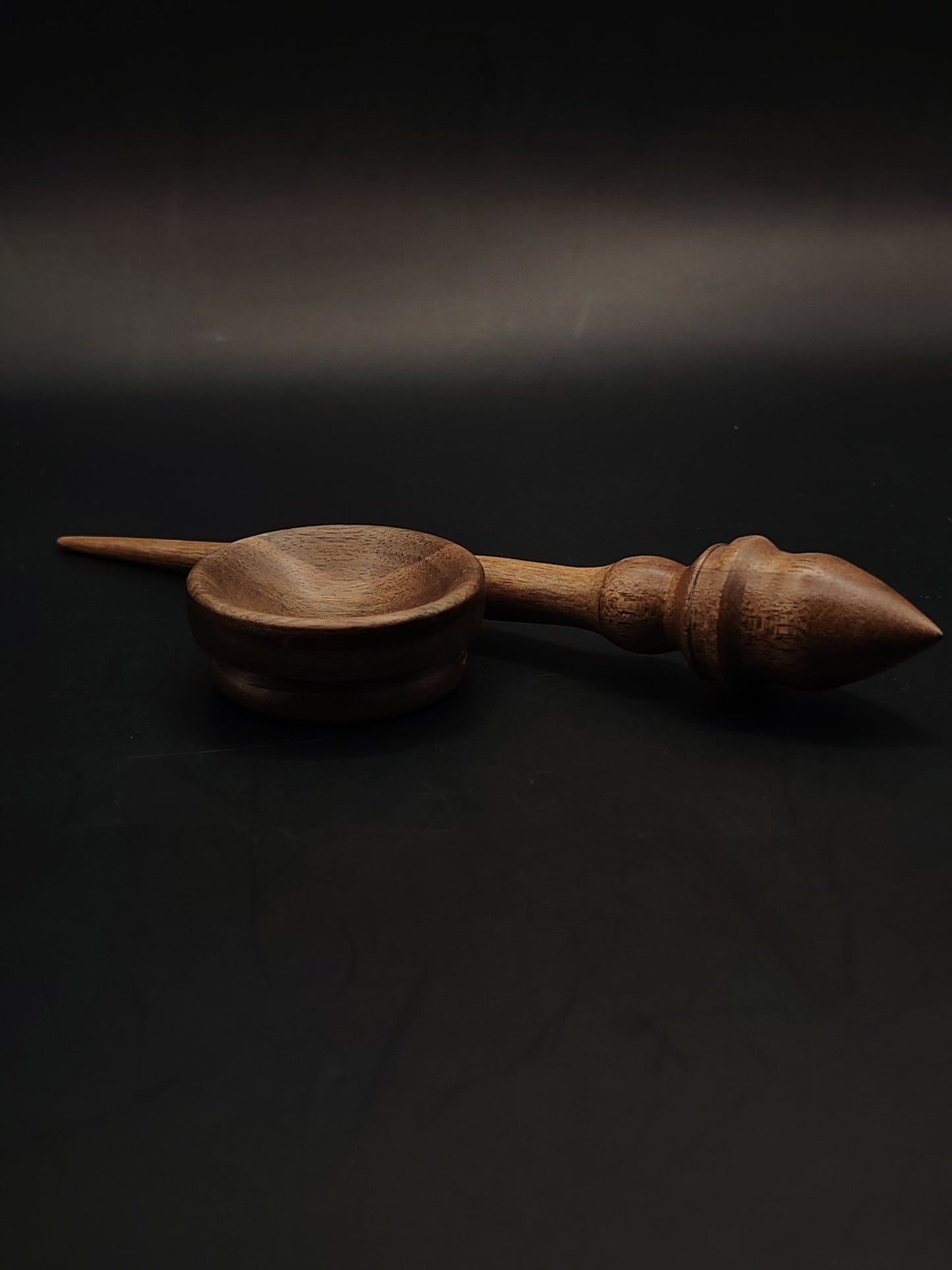 Mini Support Spindle – Walnut Wood (16 cm / 9 g) + Tiny Walnut Spinning Bowl | Lightweight Micro Spindle by Kravelli