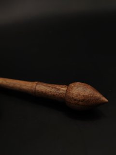 An ultra-light 7 g walnut mini support spindle with a matching tiny spinning bowl — perfect for cotton, fine yarns, travel spinning, or collectors.