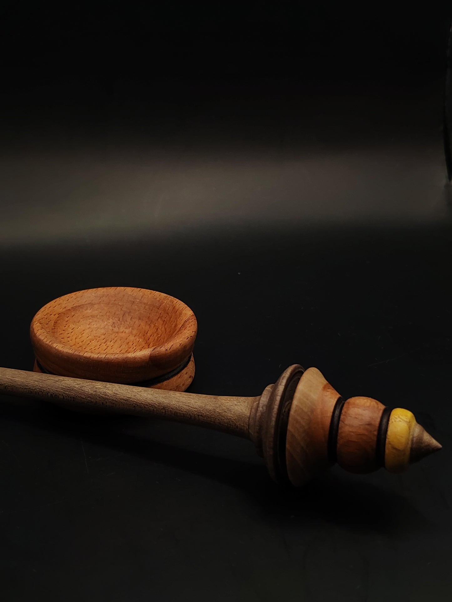 Artisan Support Spindle – Beech/Walnut/Pear/Mulberry Wood (25.5 cm / 10″, 17 g / 0.60 oz) + Beech Spinning Bowl | Handmade by Kravelli