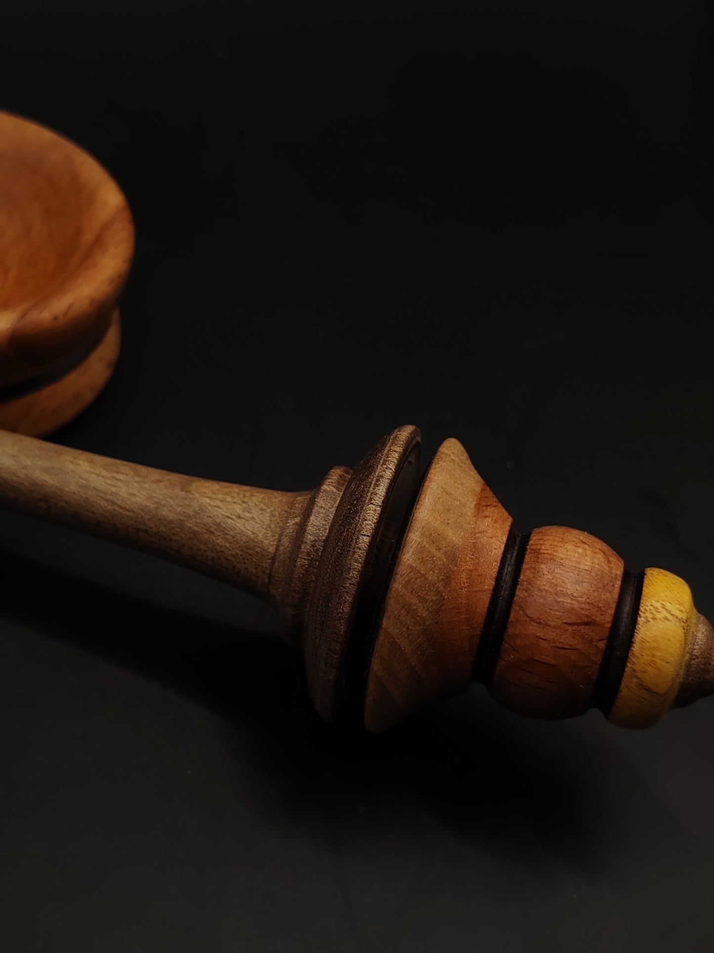 Artisan Support Spindle – Beech/Walnut/Pear/Mulberry Wood (25.5 cm / 10″, 17 g / 0.60 oz) + Beech Spinning Bowl | Handmade by Kravelli