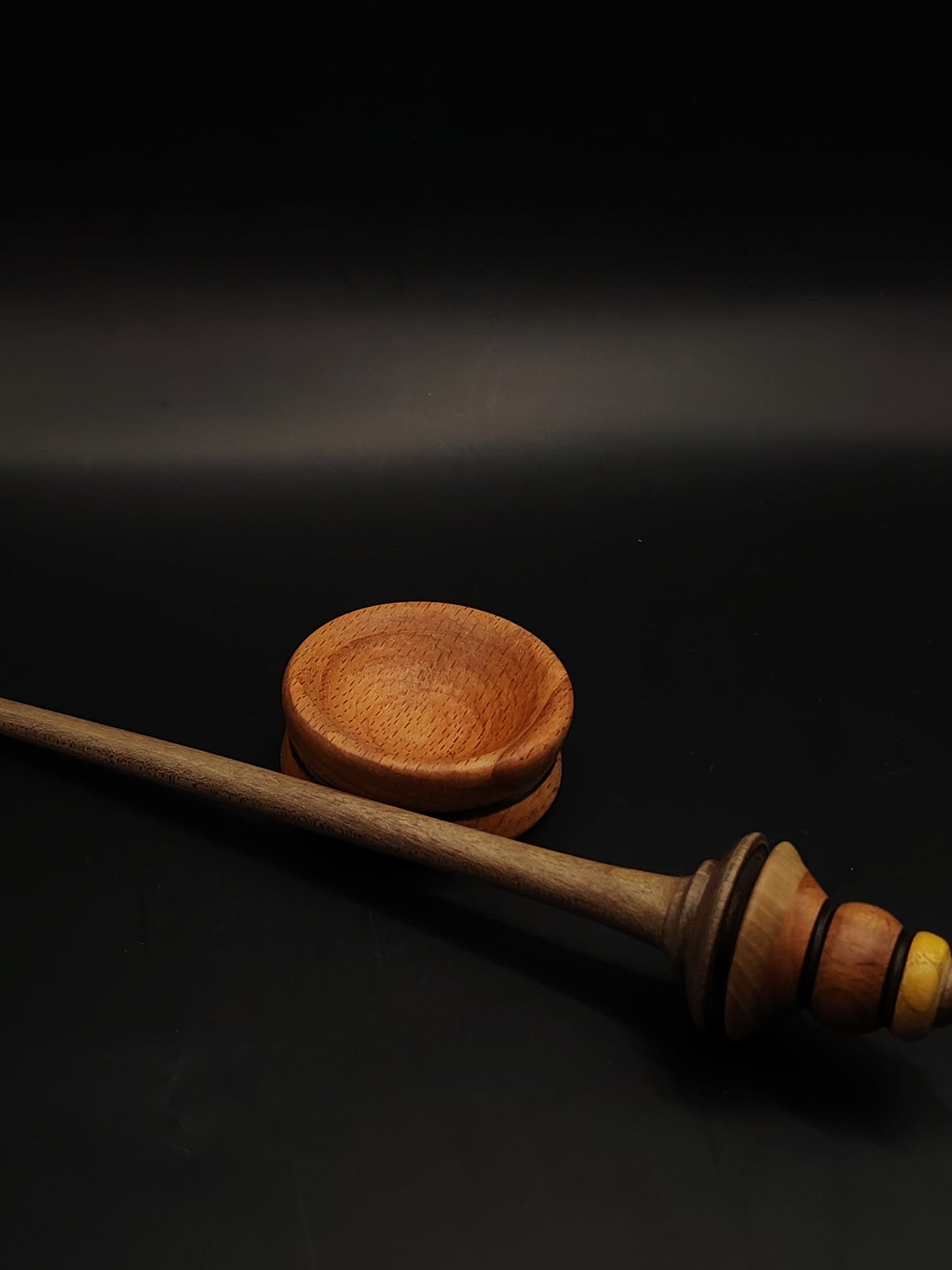 Artisan Support Spindle – Beech/Walnut/Pear/Mulberry Wood (25.5 cm / 10″, 17 g / 0.60 oz) + Beech Spinning Bowl | Handmade by Kravelli