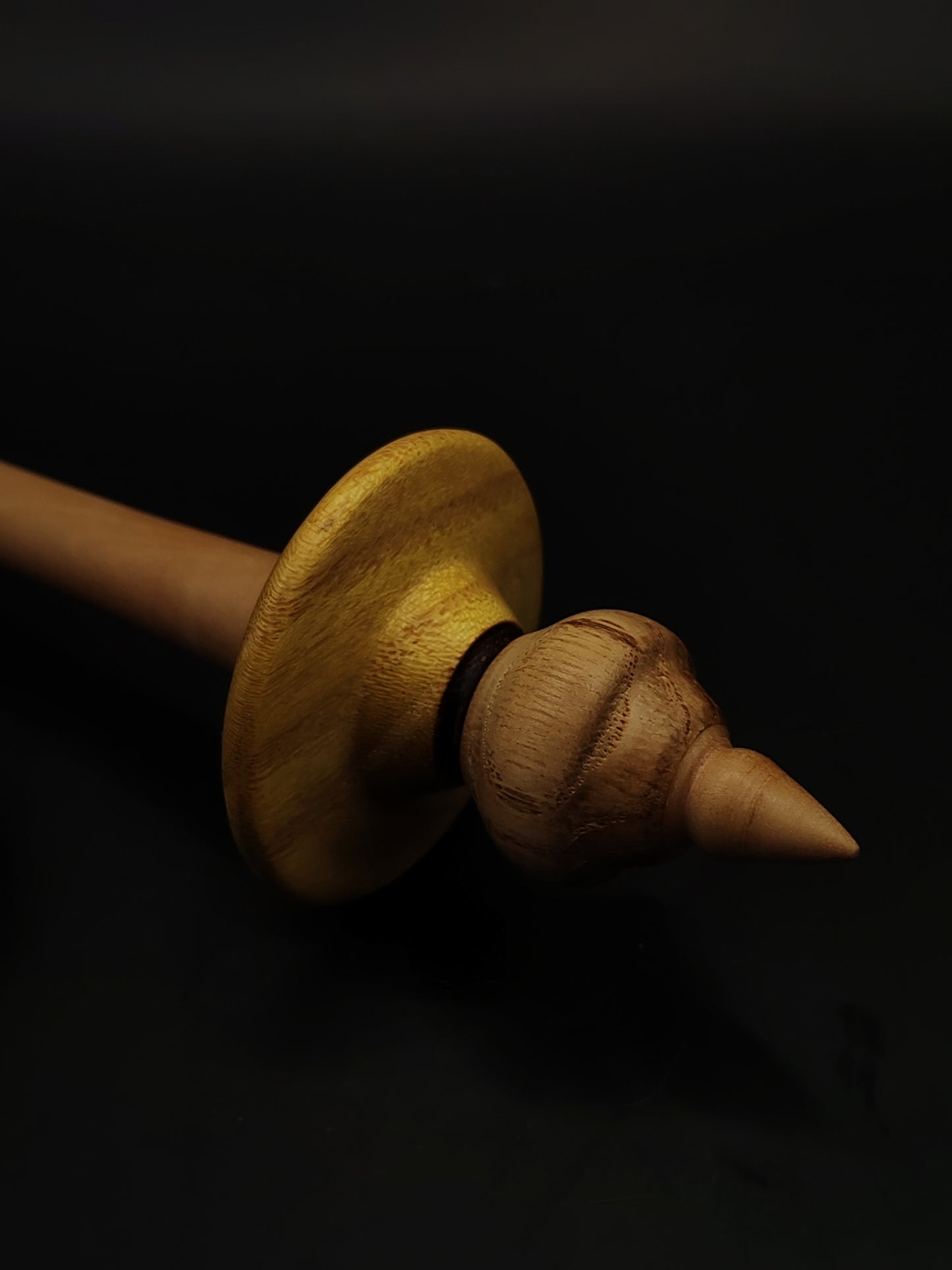 Support Spindle – Pear Shaft + Mulberry & Chestnut Whorl (25.5 cm / 10″, 21 g / 0.74 oz) | Artisan Handmade by Kravelli