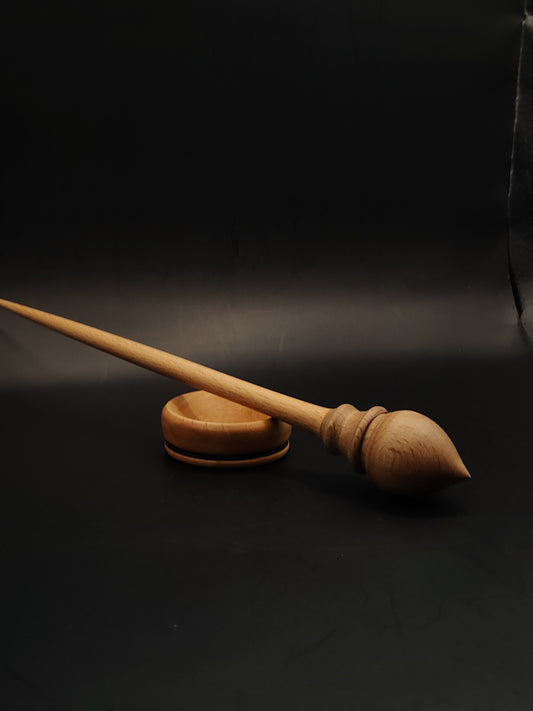 Support Spindle – Beech Wood (26 cm / 10.2″, 22 g / 0.78 oz) + Pear Wood Spinning Bowl | Artisan Handmade by Kravelli