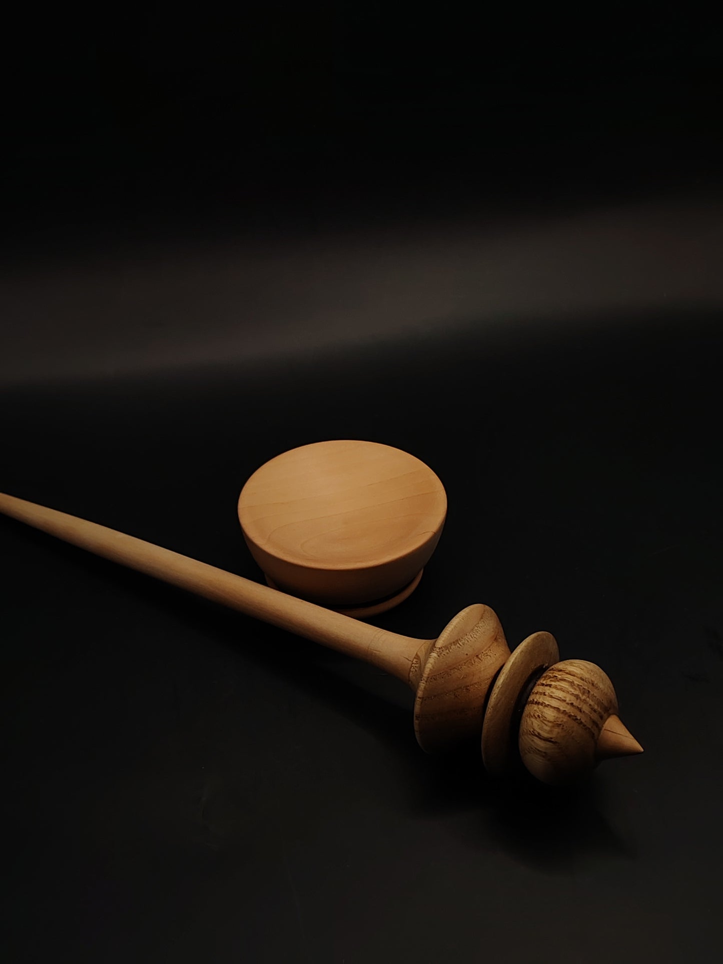 Support Spindle – Chestnut Whorl & Pear Shaft (25 cm / 9.8″, 25 g / 0.88 oz) + Pear Wood Spinning Bowl | Artisan Handmade by Kravelli