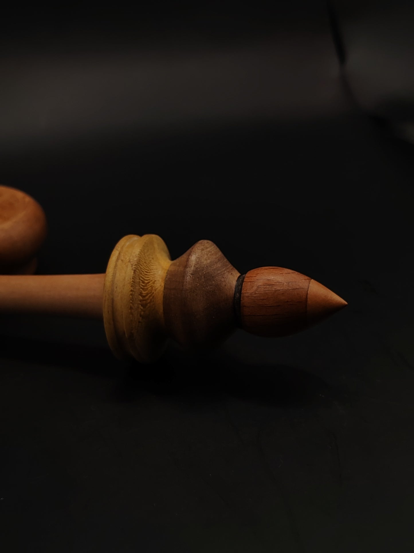 Colorful Support Spindle – Apple Shaft + Beech/Walnut/Mulberry Whorl (25.5 cm / 10″, 21 g / 0.74 oz) + Beech Spinning Bowl | Artisan Handmade by Kravelli