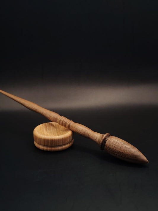 Artisan Support Spindle – Walnut Wood (26 cm / 10.2″, 24 g / 0.85 oz) + Chestnut Spinning Bowl | Handmade by Kravelli