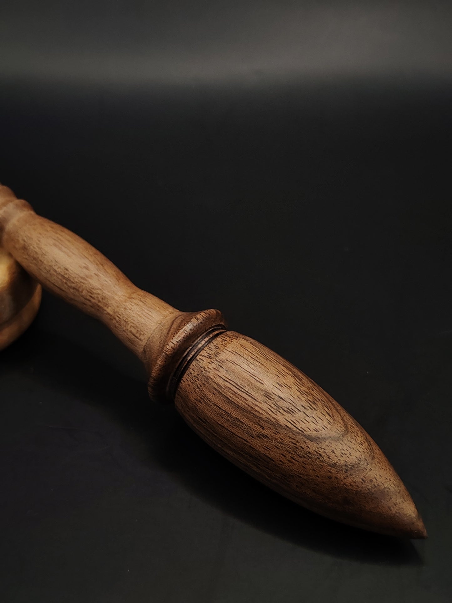 Artisan Support Spindle – Walnut Wood (26 cm / 10.2″, 24 g / 0.85 oz) + Chestnut Spinning Bowl | Handmade by Kravelli