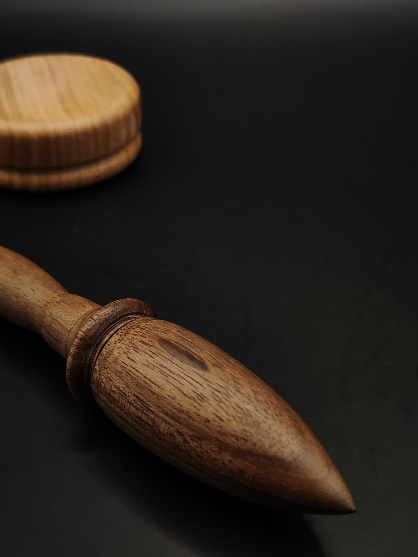 Artisan Support Spindle – Walnut Wood (26 cm / 10.2″, 24 g / 0.85 oz) + Chestnut Spinning Bowl | Handmade by Kravelli