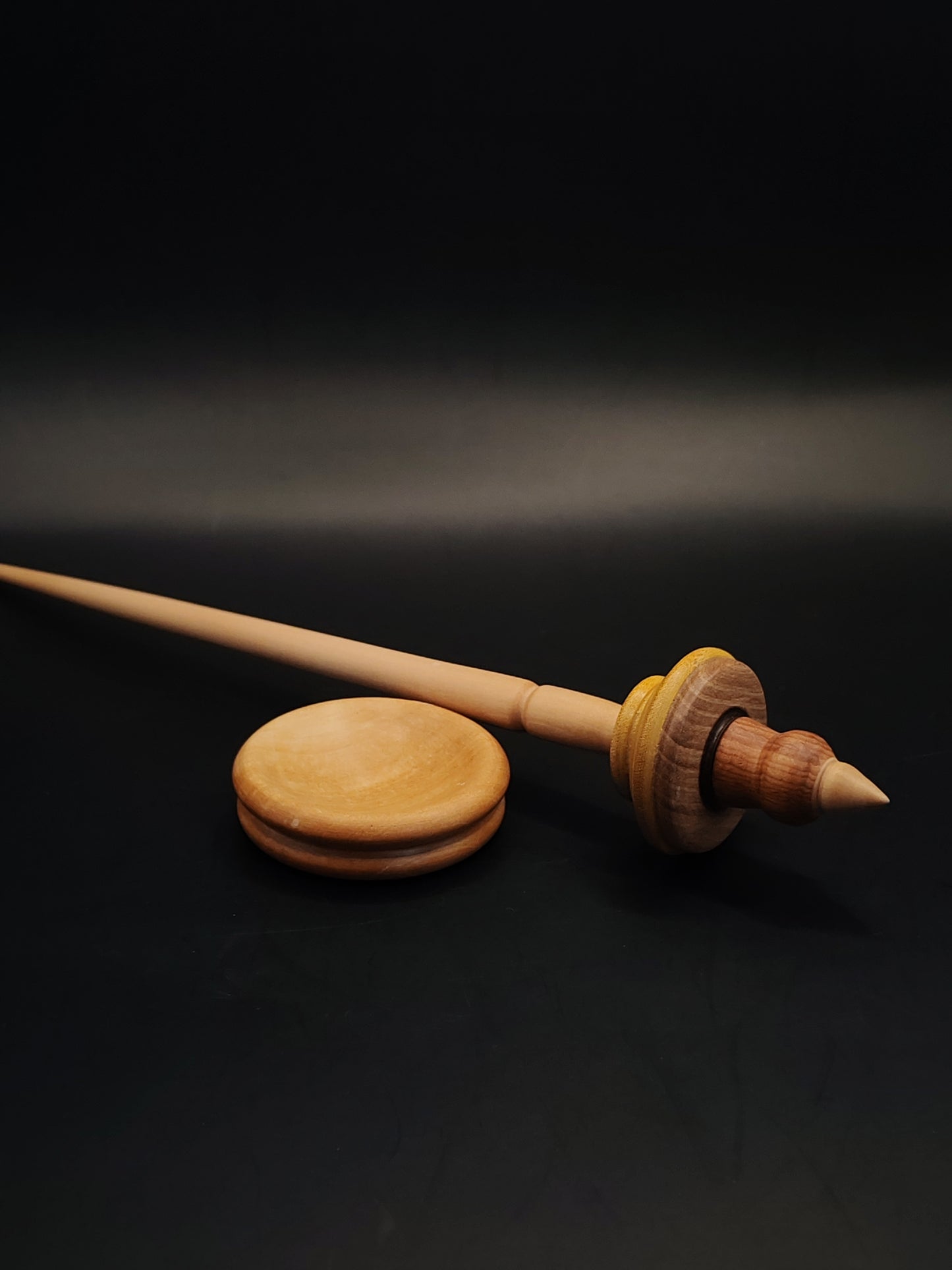 Support Spindle – Apple Shaft & Beech/Walnut/Mulberry Whorl (26 cm / 10.2″, 22 g / 0.78 oz) | Artisan Multi-Wood Spindle by Kravelli
