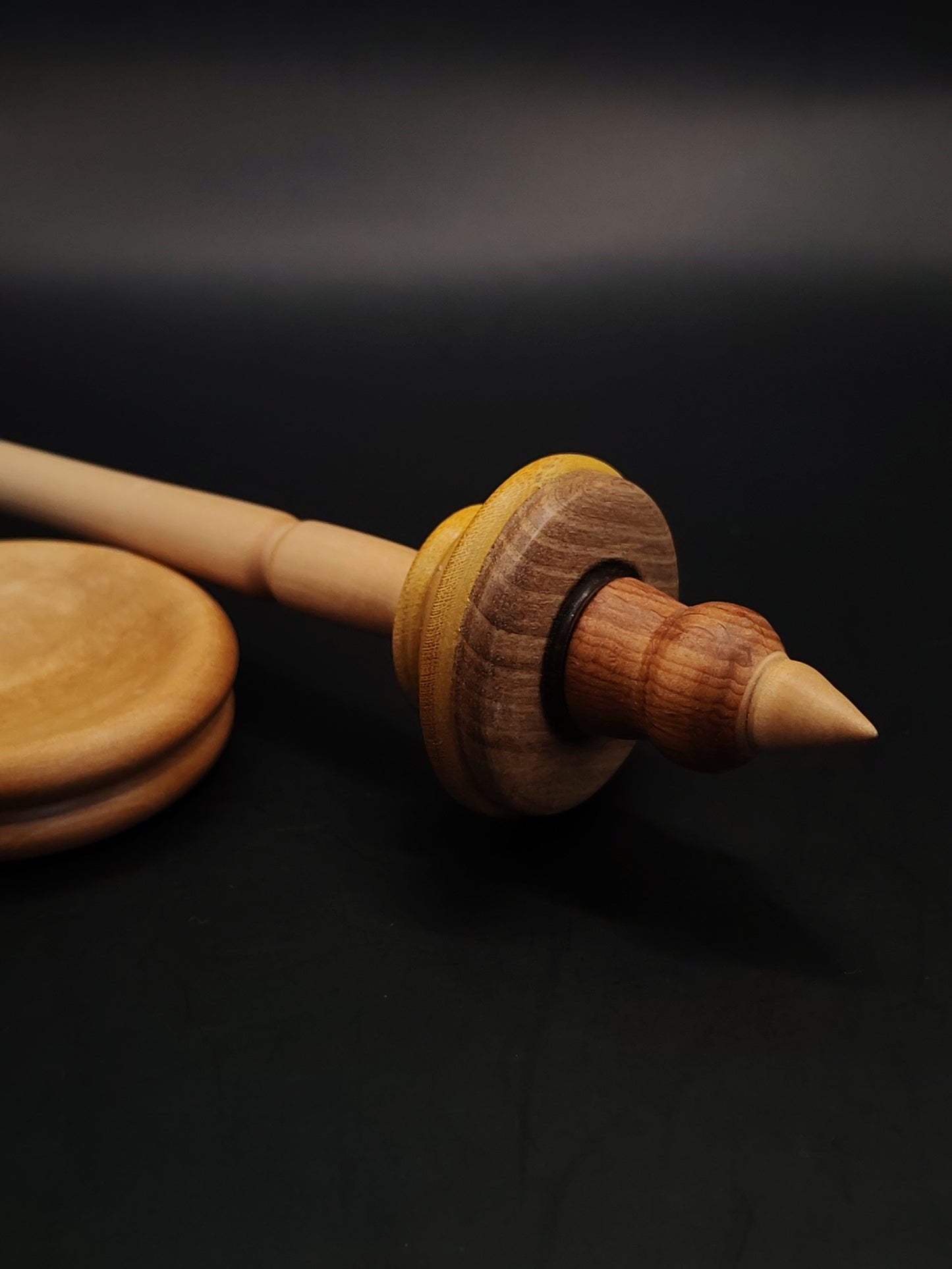 Support Spindle – Apple Shaft & Beech/Walnut/Mulberry Whorl (26 cm / 10.2″, 22 g / 0.78 oz) | Artisan Multi-Wood Spindle by Kravelli