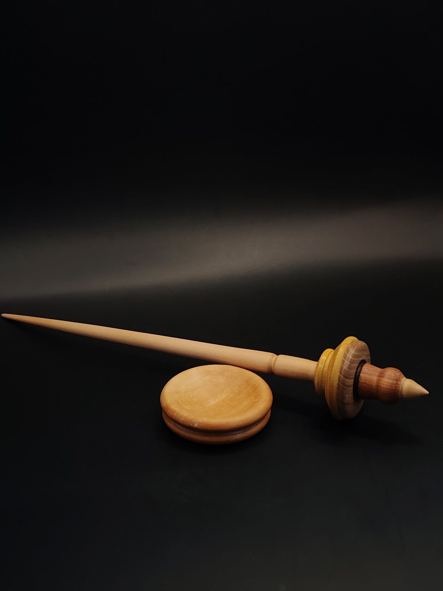 Support Spindle – Apple Shaft & Beech/Walnut/Mulberry Whorl (26 cm / 10.2″, 22 g / 0.78 oz) | Artisan Multi-Wood Spindle by Kravelli