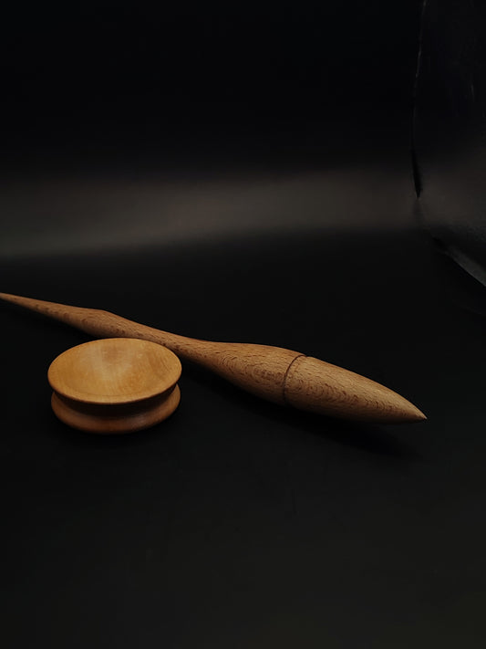 Goddess Support Spindle – Red Beech Wood (25 cm / 9.8″, 20 g / 0.70 oz) + Pear Wood Spinning Bowl | Artisan Handmade by Kravelli