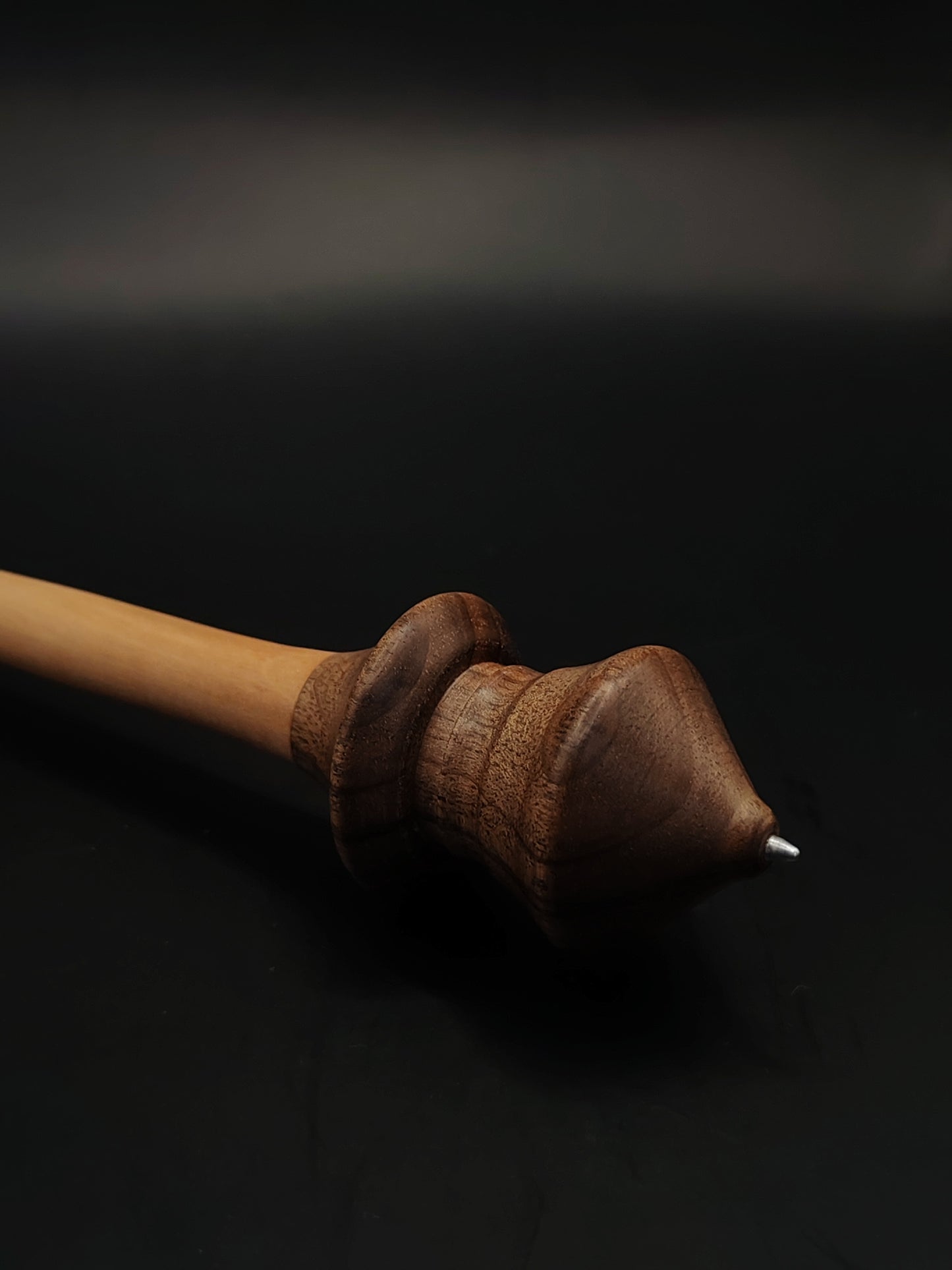 Support Spindle with Metal Tip – Pear Shaft & Walnut Whorl (25.5 cm / 10″, 25 g / 0.88 oz) + Handmade Ceramic Spinning Bowl | Artisan by Kravelli