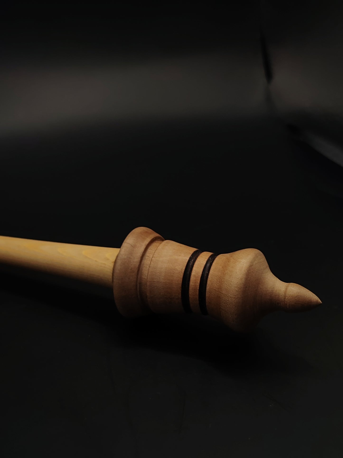 Support Spindle – Larch Shaft & Grey Walnut Whorl (26.5 cm / 10.4″, 23 g / 0.81 oz) + Pear Spinning Bowl | Artisan Handmade by Kravelli