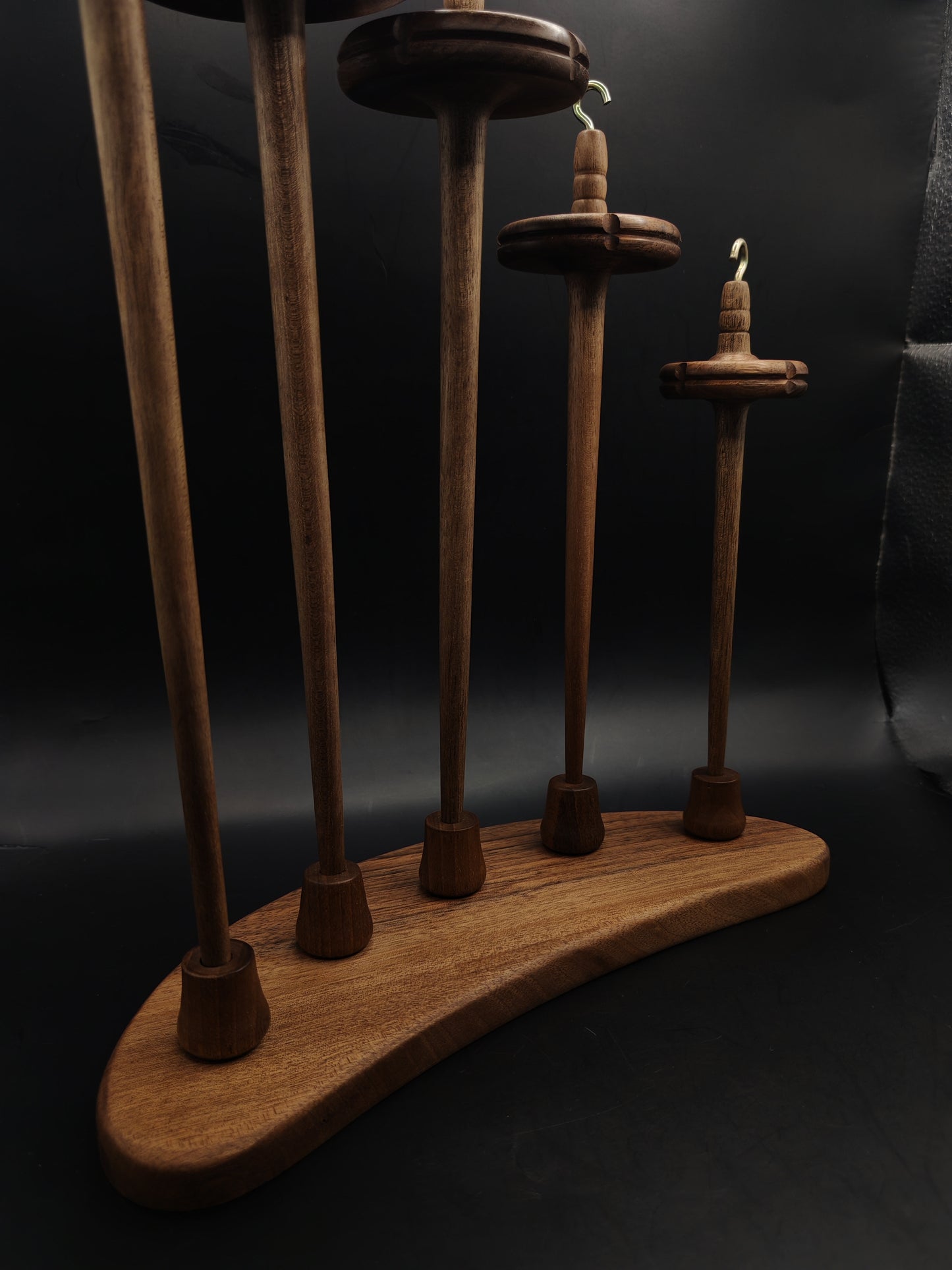 Drop Spindle Set of 5  Walnut Wood Complete Spinning Set Handmade