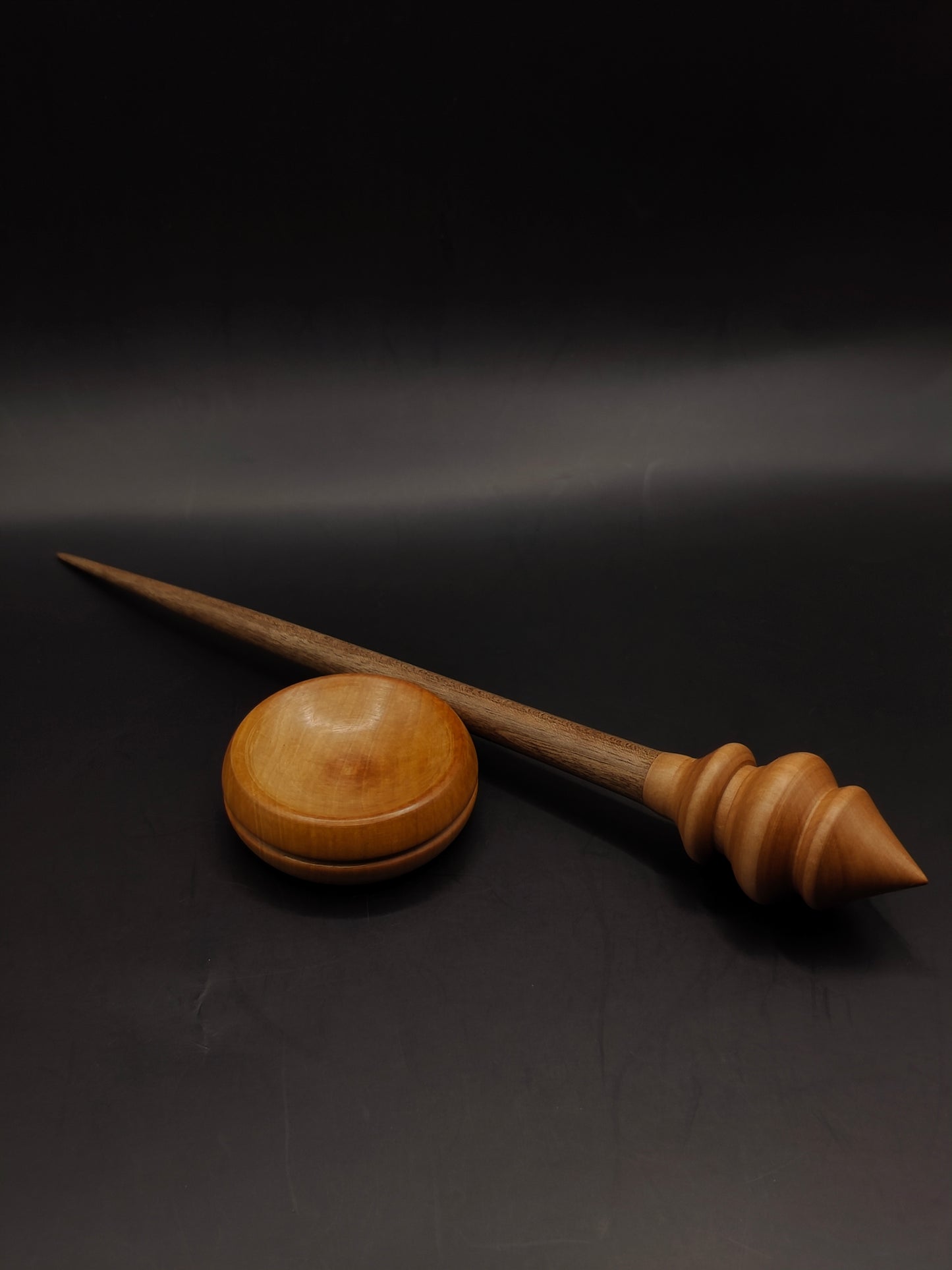 Support Spindle – Pear Whorl & Walnut Shaft, 27 cm / 10.6″, 30 g + Bowl