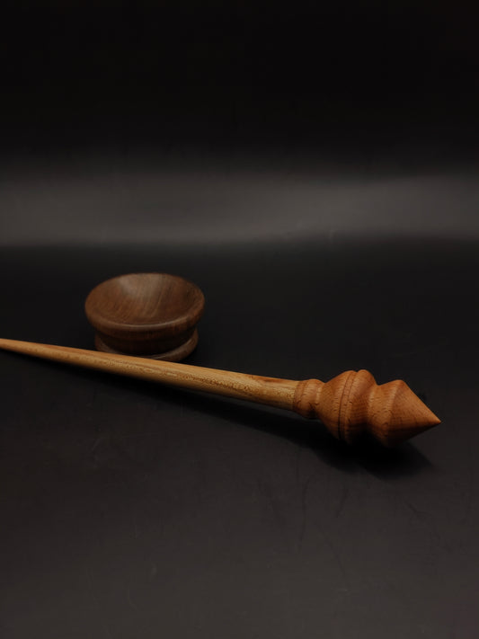 Support Spindle – Chestnut Shaft & Beech Whorl, 25 cm / 9.8″, 23 g + Bowl