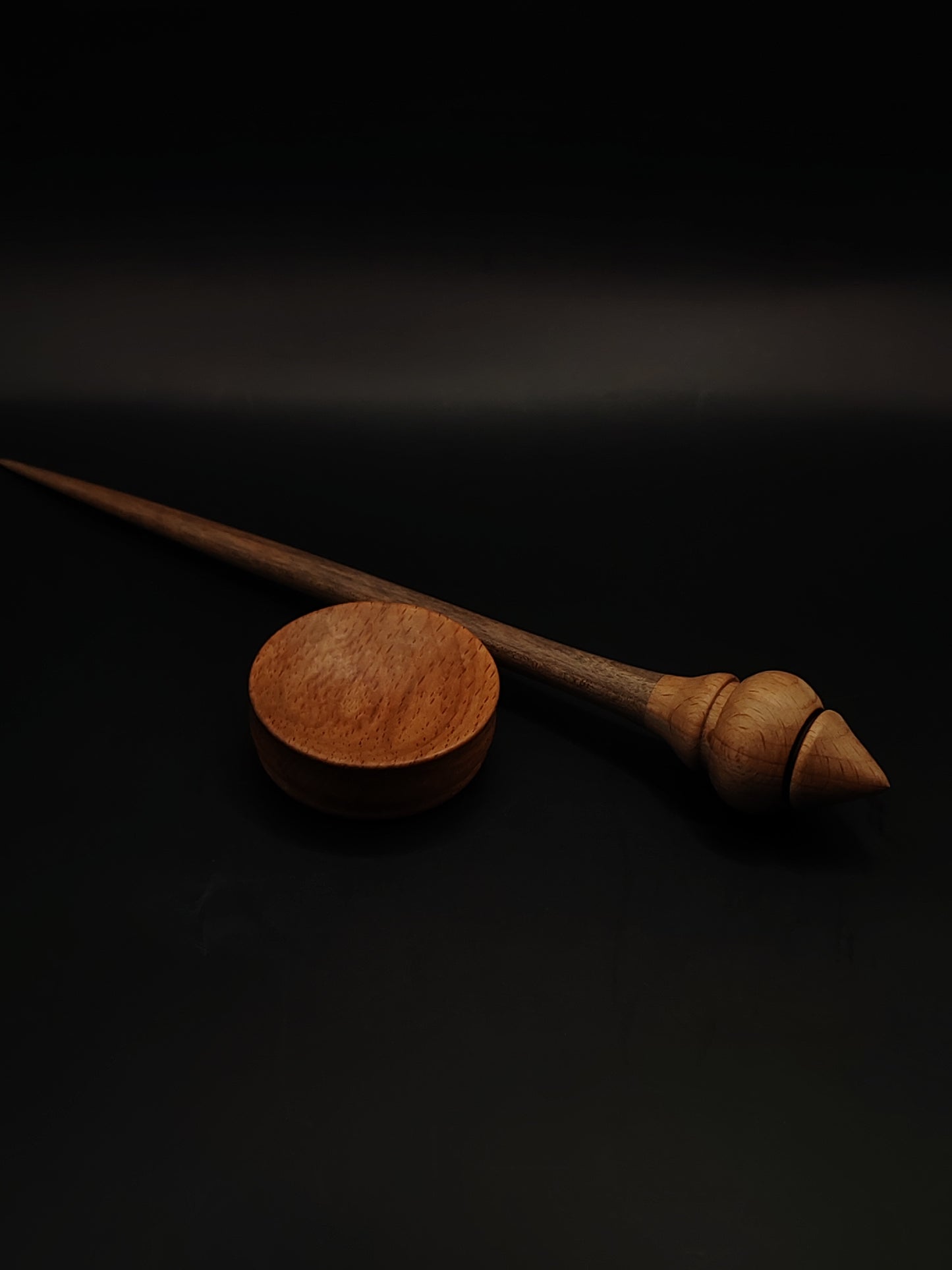 Support Spindle – Beech Whorl & Walnut Shaft, 26 cm / 10.2″, 21 g + Bowl