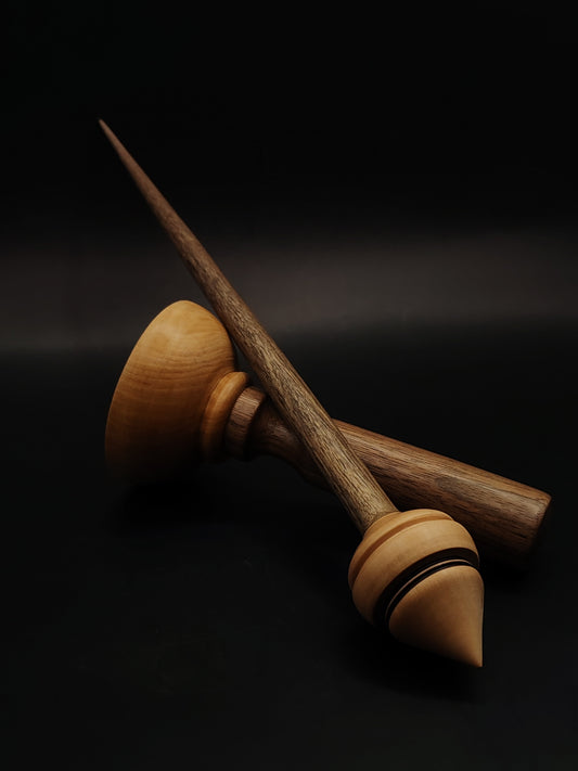 Support Spindle – Walnut Shaft & Pear Whorl, 27.5 cm / 10.8″, 26 g + Lap Bowl
