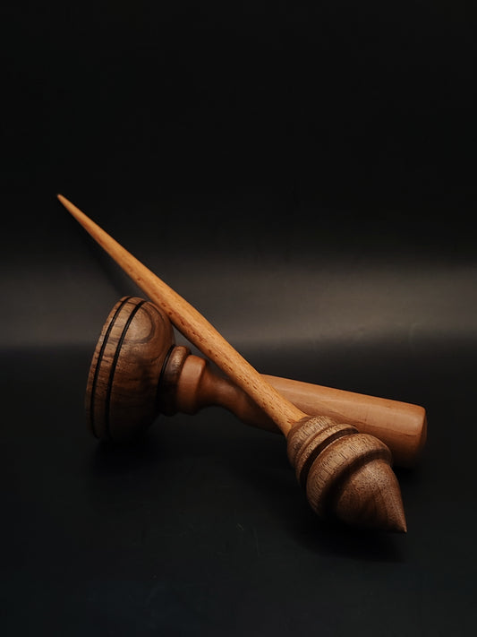 Support Spindle – Beech Shaft & Walnut Whorl, 25.5 cm / 10″, 26 g + Bowl