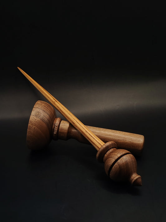 Support Spindle – Chestnut Shaft & Walnut Whorl, 25 cm / 9.8″, 25 g + Lap Bowl