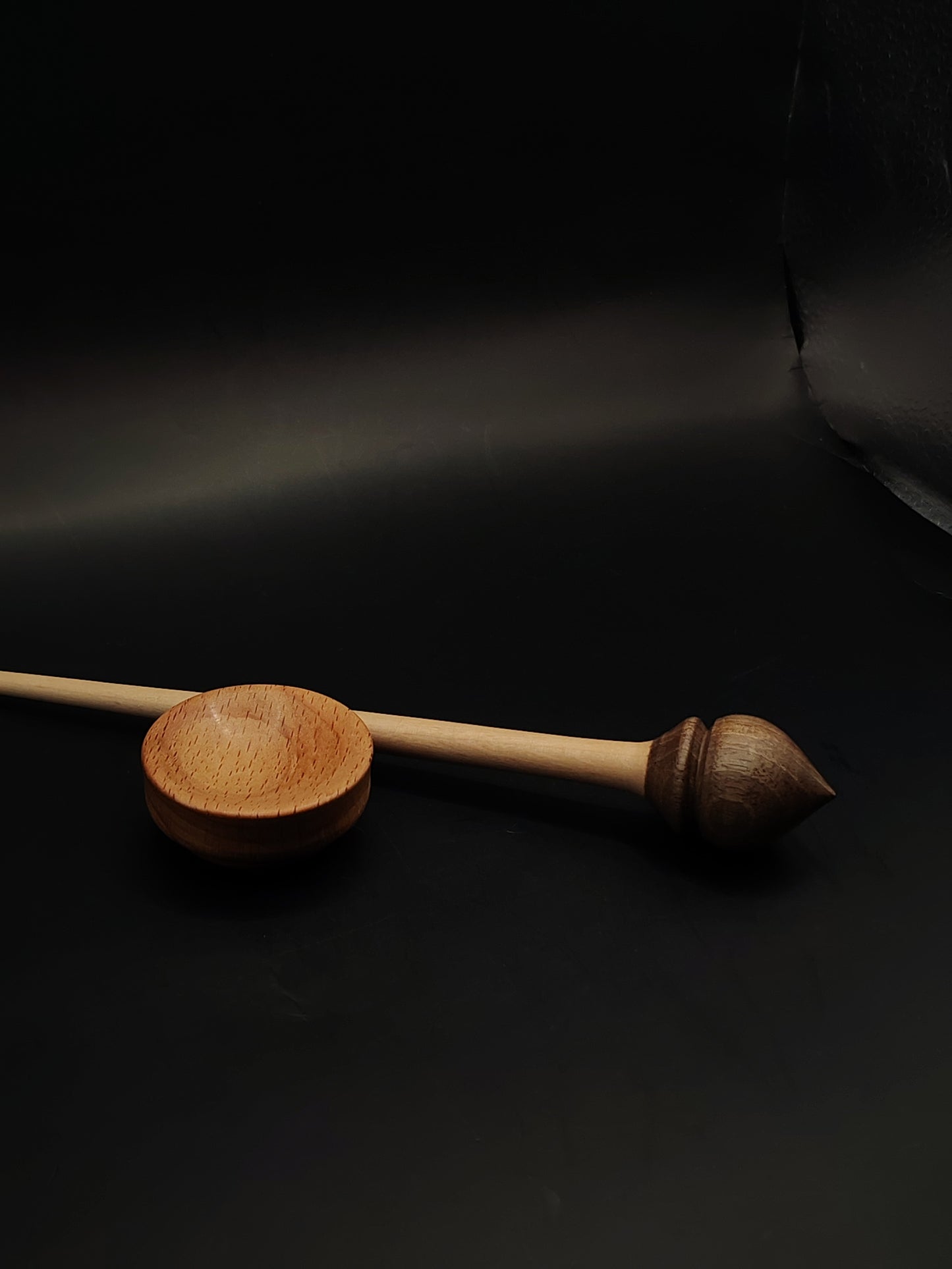 Support Spindle – Apple Shaft & Walnut Whorl, 24.5 cm / 9.6″, 16 g + Bowl