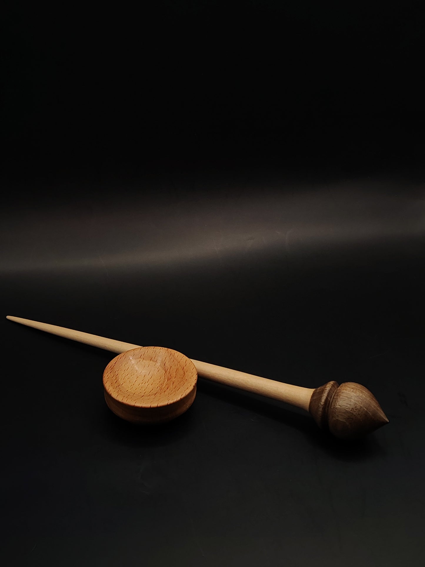 Support Spindle – Apple Shaft & Walnut Whorl, 24.5 cm / 9.6″, 16 g + Bowl
