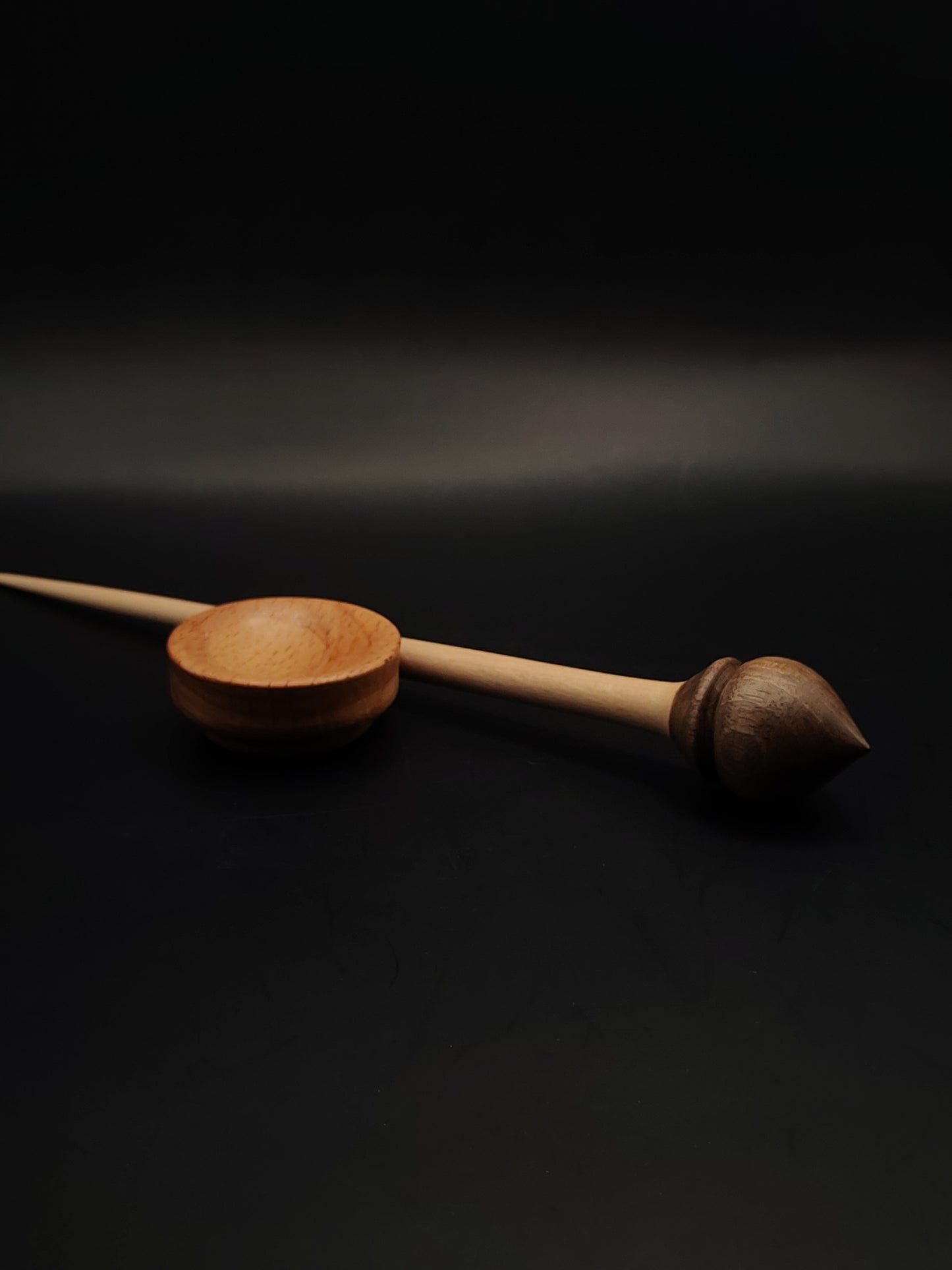 Support Spindle – Apple Shaft & Walnut Whorl, 24.5 cm / 9.6″, 16 g + Bowl
