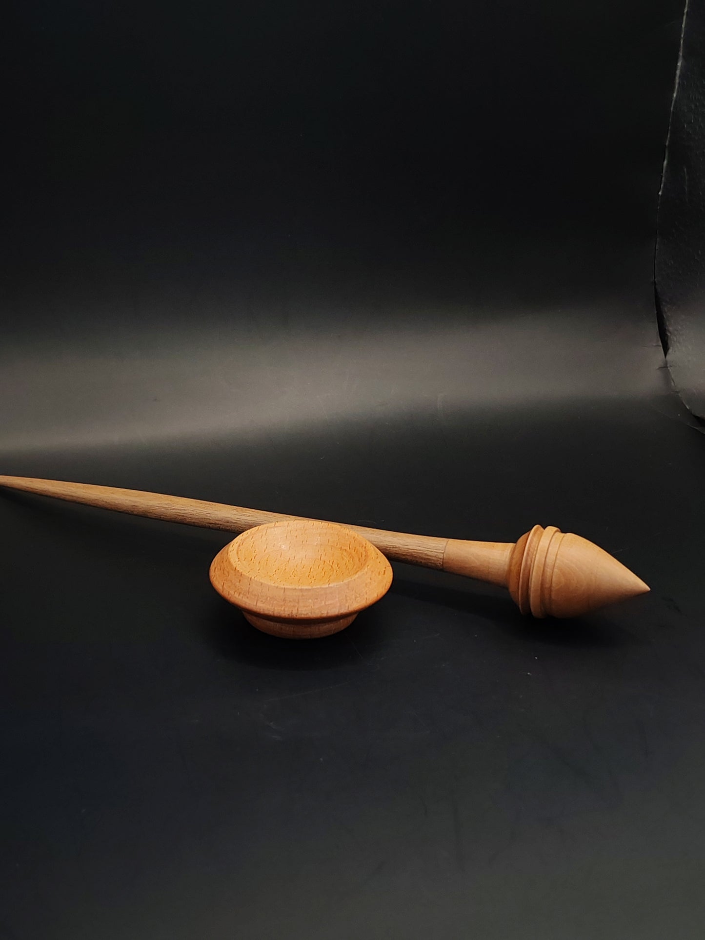 Support Spindle – Walnut Shaft & Pear Whorl, 25.5 cm / 10″, 20 g + Bowl