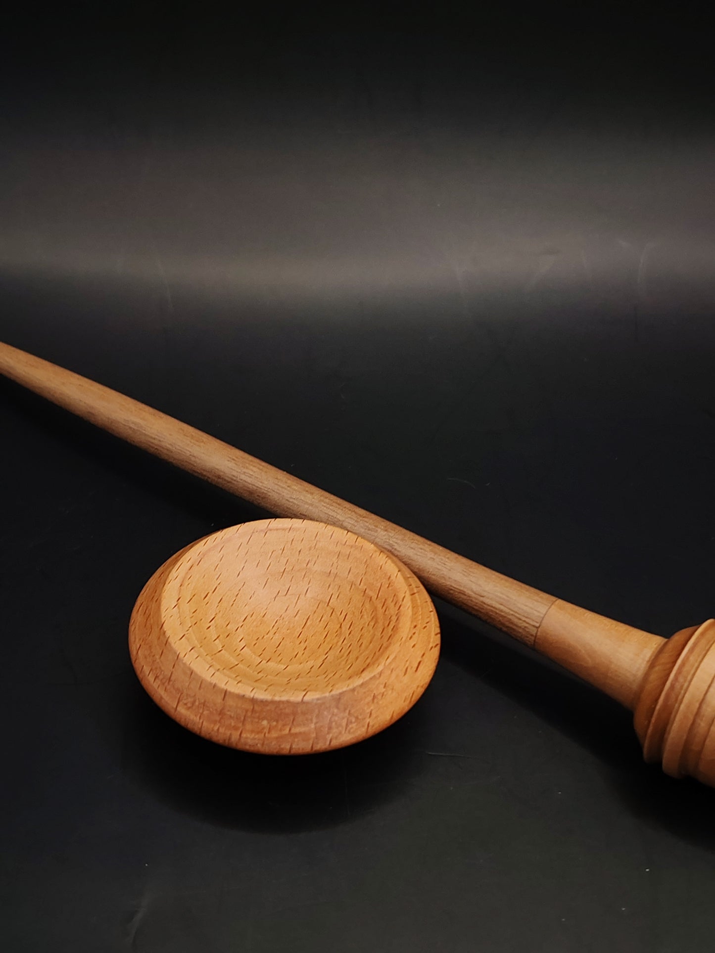 Support Spindle – Walnut Shaft & Pear Whorl, 25.5 cm / 10″, 20 g + Bowl