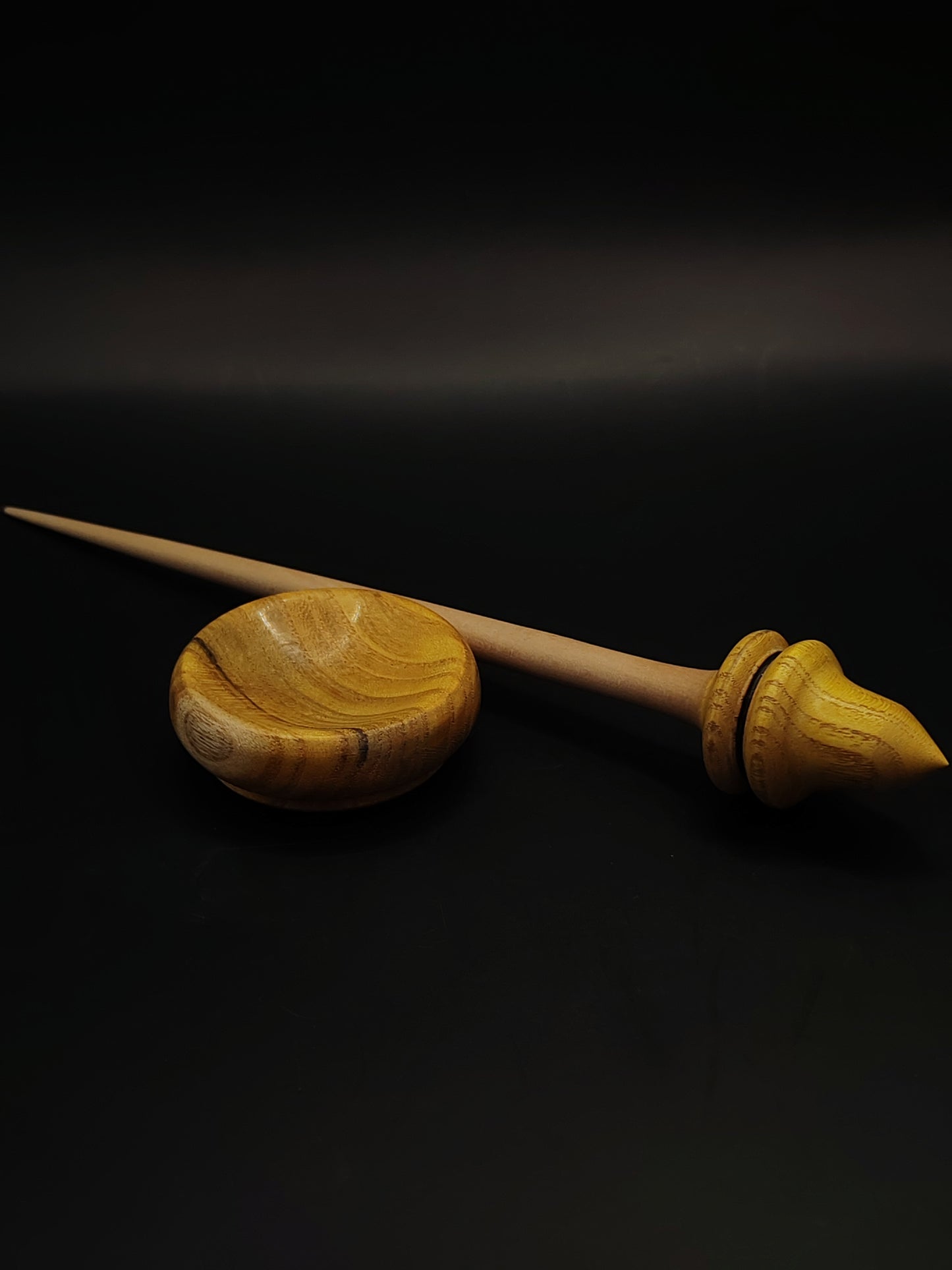 Support Spindle – Apple Shaft & Mulberry Whorl, 23.5 cm / 9.3″, 14 g + Bowl