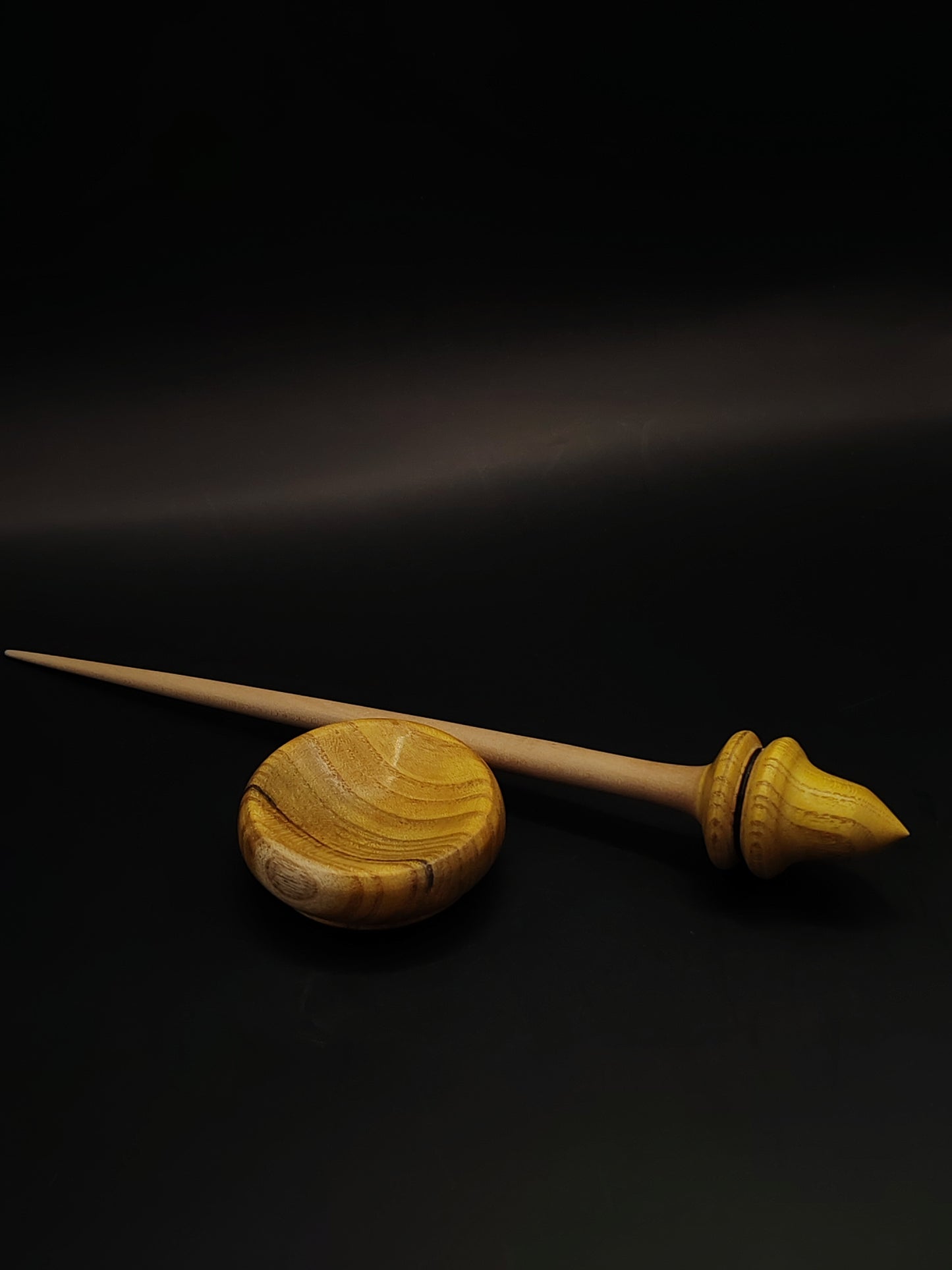 Support Spindle – Apple Shaft & Mulberry Whorl, 23.5 cm / 9.3″, 14 g + Bowl