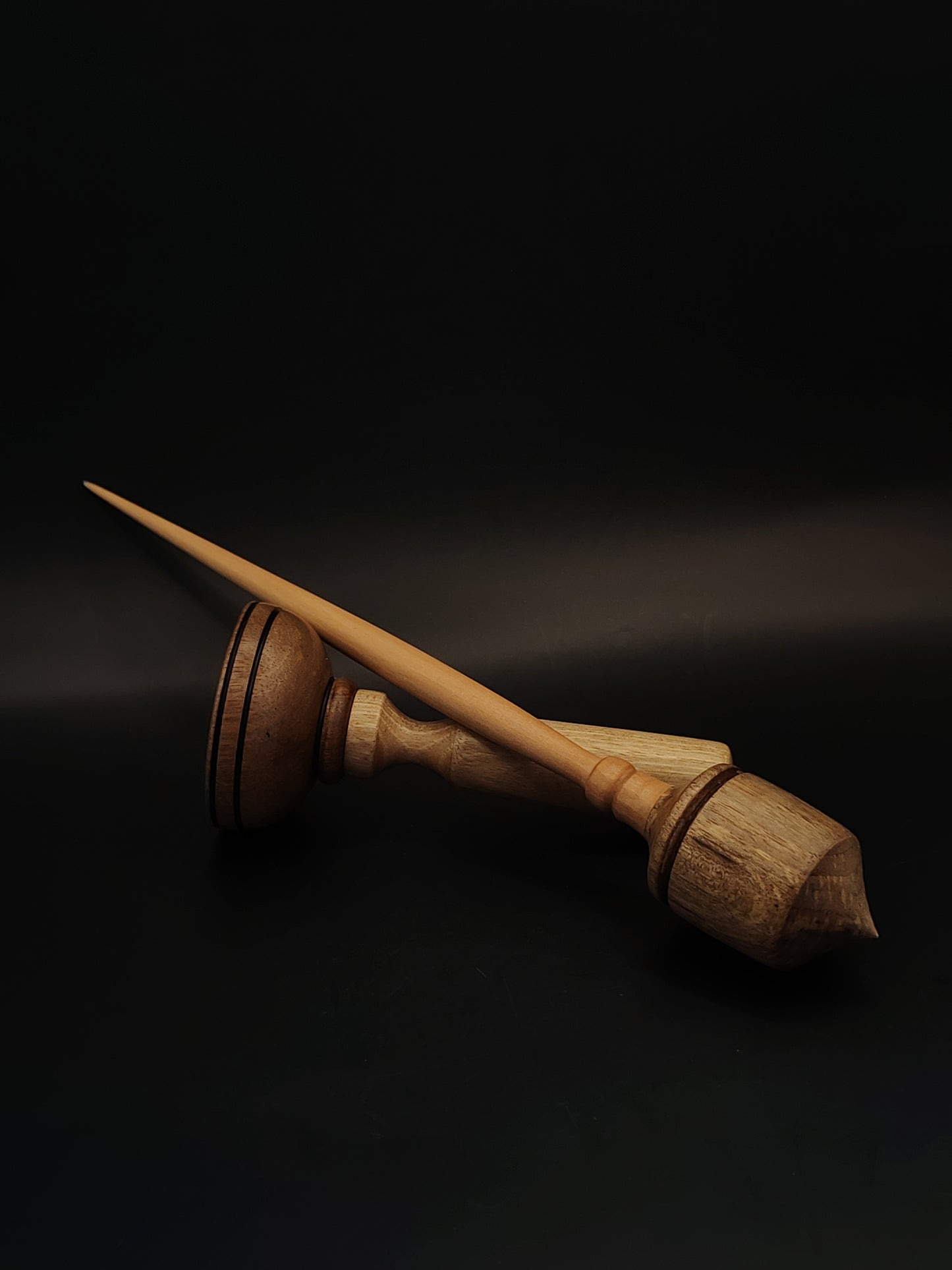 Support Spindle – Plum Shaft & Walnut Whorl, 27.5 cm / 10.8″, 32 g + Lap Bowl