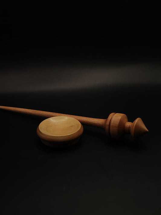 Support Spindle – Beech Shaft & Pear Whorl, 27.5 cm / 10.8″, 27 g + Bowl